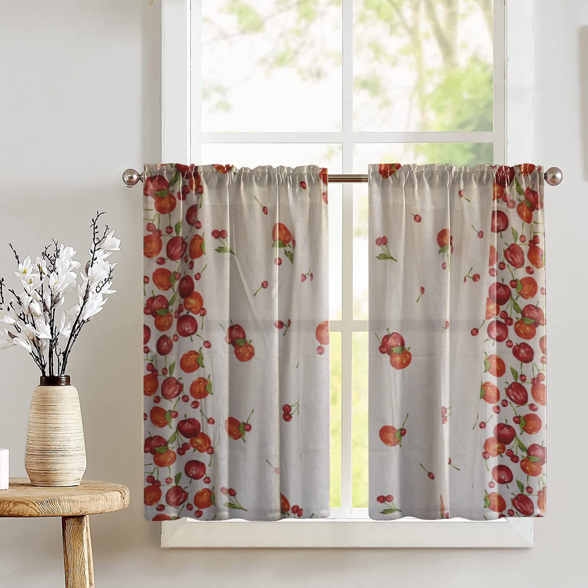 Lightweight Cotton Kitchen Curtains with Fruit Print - 27