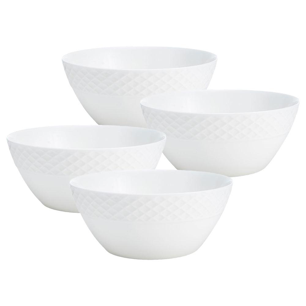 Premium White Trellis Design Soup & Cereal Bowls - Set of 4, Microwave & Dishwasher Safe - Perfect for Breakfast, Soup, Salad, and Dessert Serving