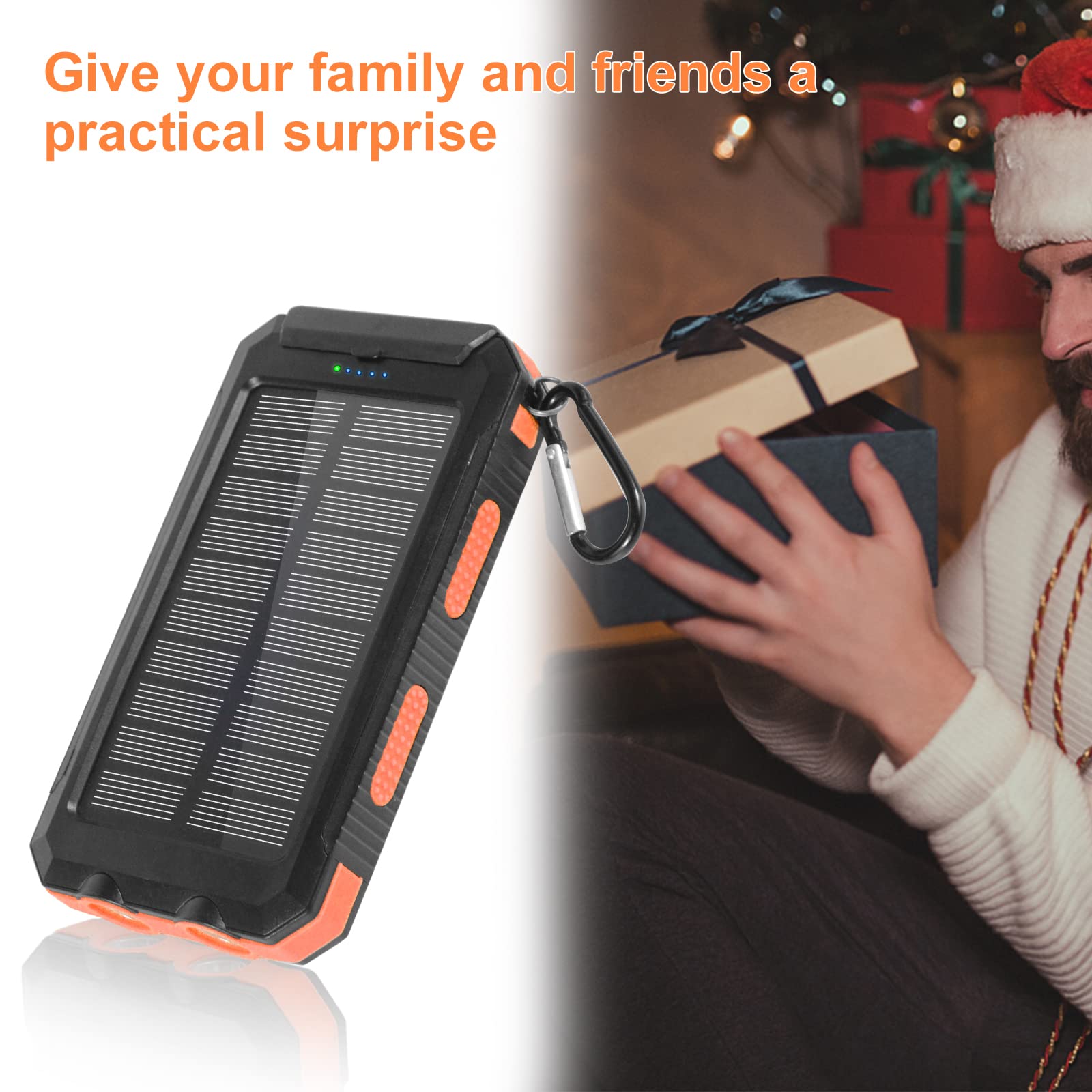 Annero 20000mAh Solar Power Bank - Waterproof Portable Solar Phone Charger with Dual USB Ports & LED Flashlight | Compatible with iPhone, Android & USB Devices | Perfect for Camping, Hiking & Emergency Power Backup