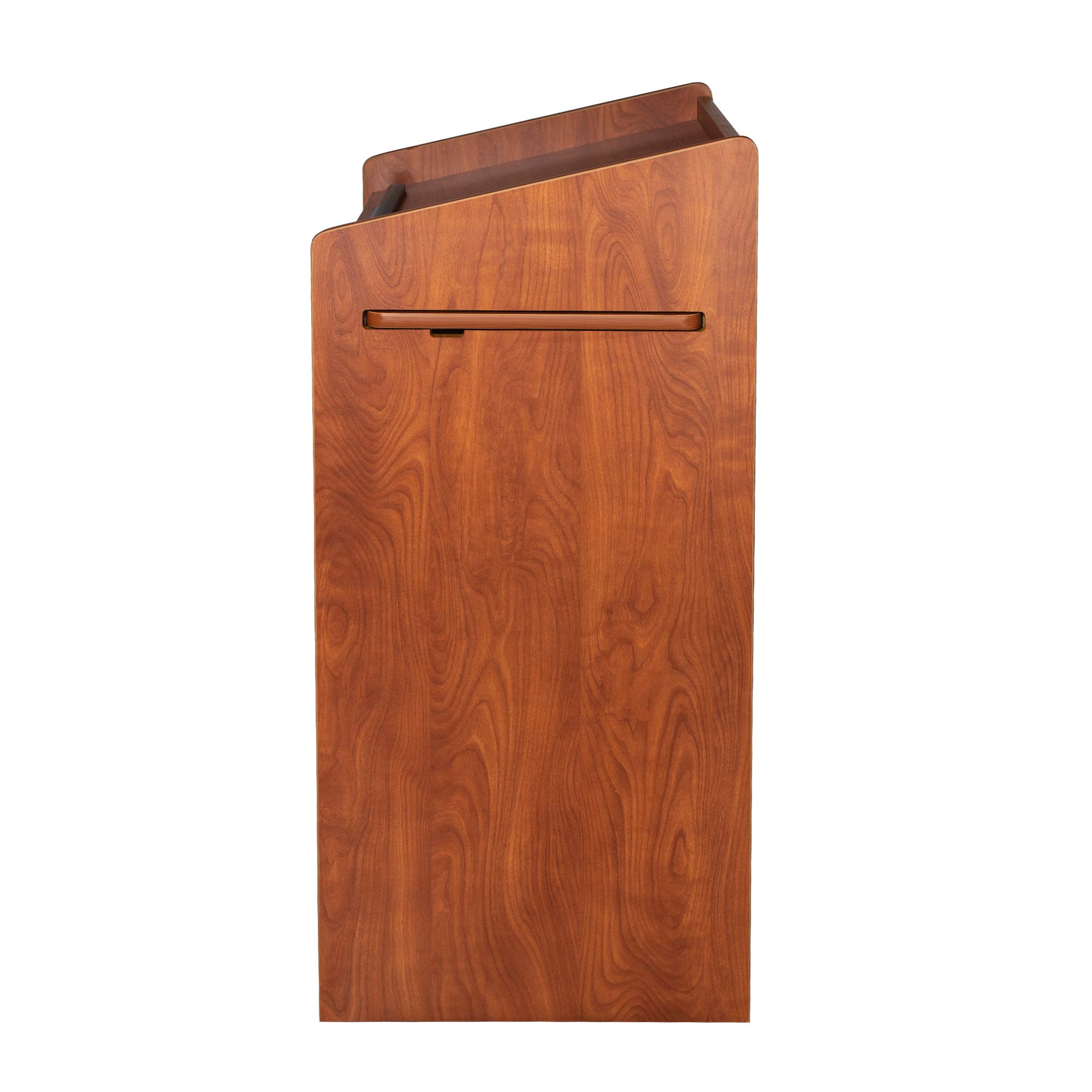 OEF Furnishings Mobile Floor Lectern with Side Shelf & Keyboard Tray - Cherry Wood Adjustable Standing Podium for Church, Classroom, or Office Presentations