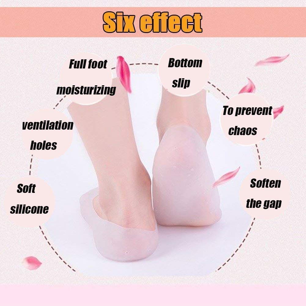 MEETO Anti Crack Full Length Silicone Foot Protector Moisturizing Socks - 1 Pair for Heel Pain Relief, Cracked Feet Care & Dry Skin Treatment - Perfect for Overnight Foot Therapy, Pedicure & Diabetic Foot Care