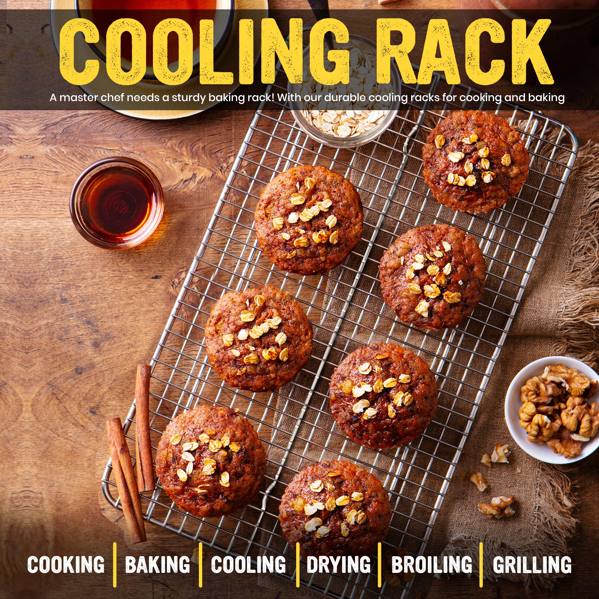 Stainless Steel Cooling Rack for Baking - 10x15 Inch Oven Safe Cookie & Jelly Roll Sheet Pan Rack - Perfect for Baking, Roasting, Grilling & Food Cooling - Ideal for Cookies, Cakes, Breads & Pastries