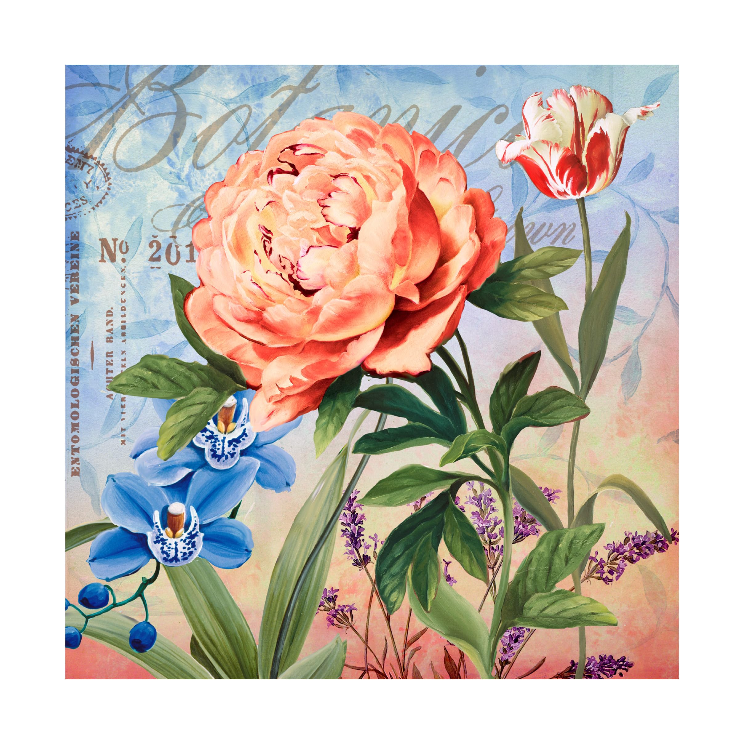 Trademark Fine Art 'Botanique with Peony' Floral Canvas Wall Art - Handmade Painting for Living Room, Bedroom & Office Decor