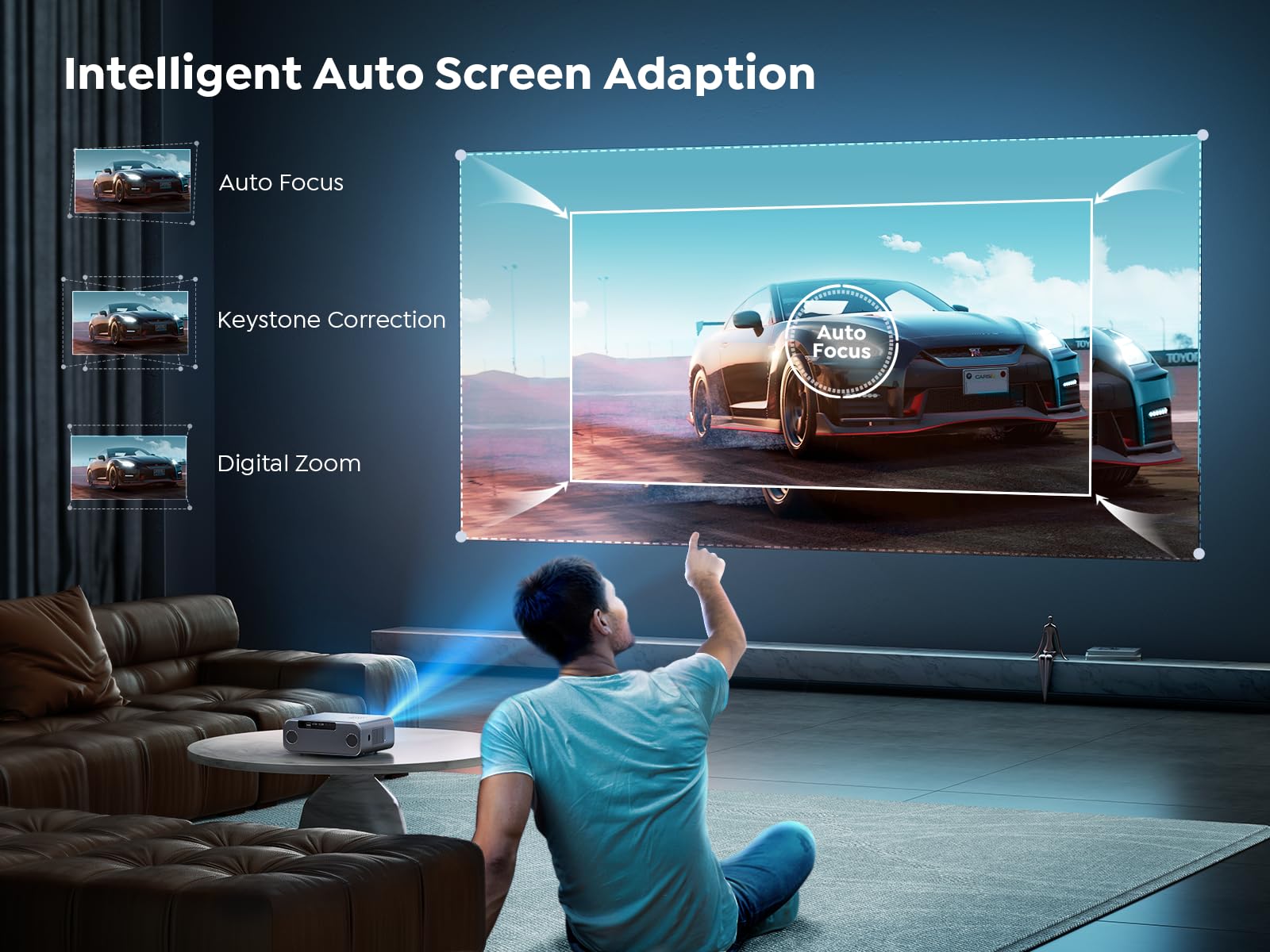 YABER V9 4K WiFi 6 Bluetooth Projector - 30000 Lumens, Auto Focus & Keystone, 2x6W Speakers, Native FHD 1080P Portable Video Projector for Home Theater, Outdoor Movies, Smartphone & TV Stick Streaming
