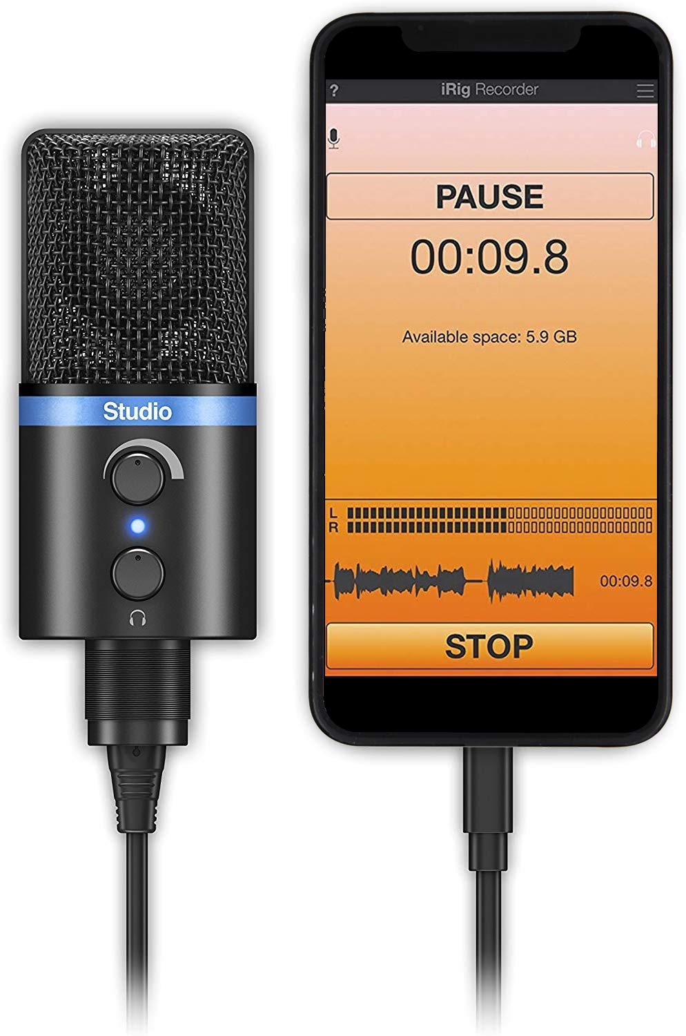IK Multimedia iRig Mic Studio Digital Condenser Microphone for iPhone iPad Android Mac PC - Professional Recording Studio Mic for Podcasting, Singing & Voice Overs (Black)