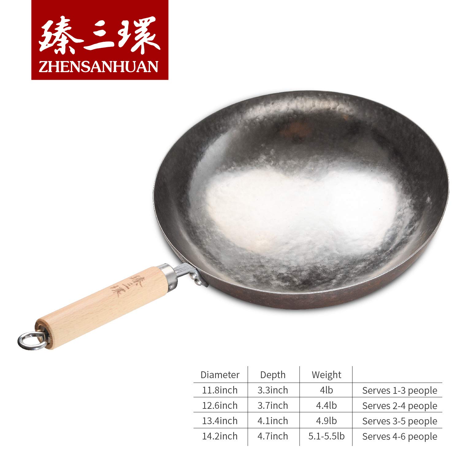 Authentic Chinese Hand-Hammered Iron Wok Pan - 32cm Unseasoned Silver Stir Fry Pan with Wooden Handle - Perfect for Asian Cooking, Stir-Frying, Searing & Home Kitchen Use