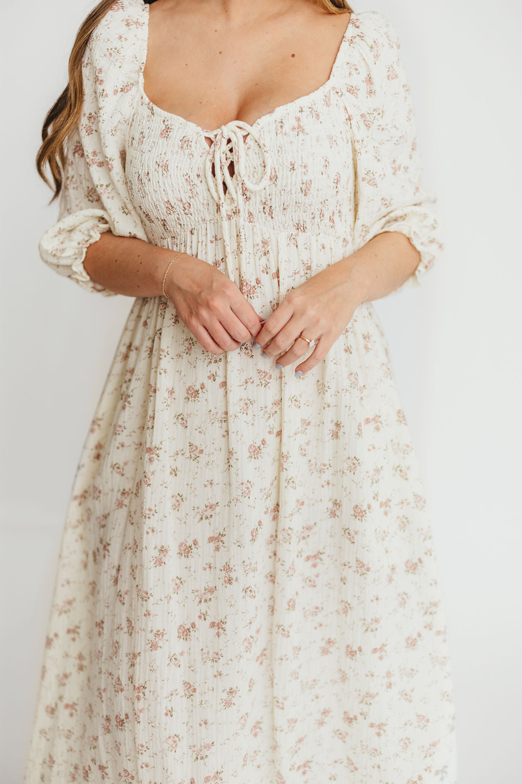 100% Cotton Smocked Maxi Dress for Women - Ivory/Mauve Floral Print | Bump Friendly Maternity Dress | Perfect for Summer, Beach Vacations & Special Occasions