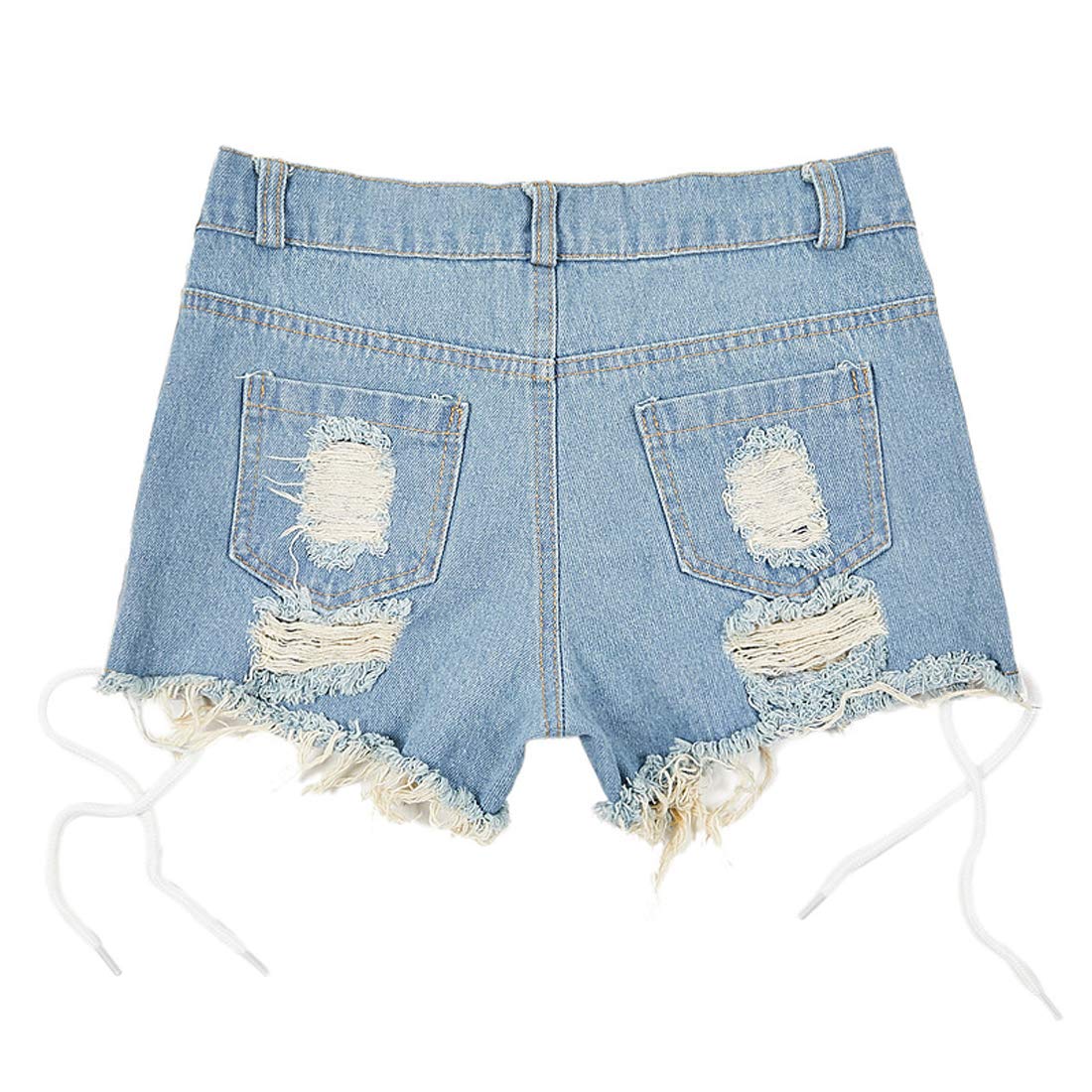 ebossy Women's Mid Rise Ripped Denim Shorts - Lace-Up Front & Frayed Hem Cutoffs - High Waist Jean Shorts for Summer, Beach, Casual Outfits & Street Style