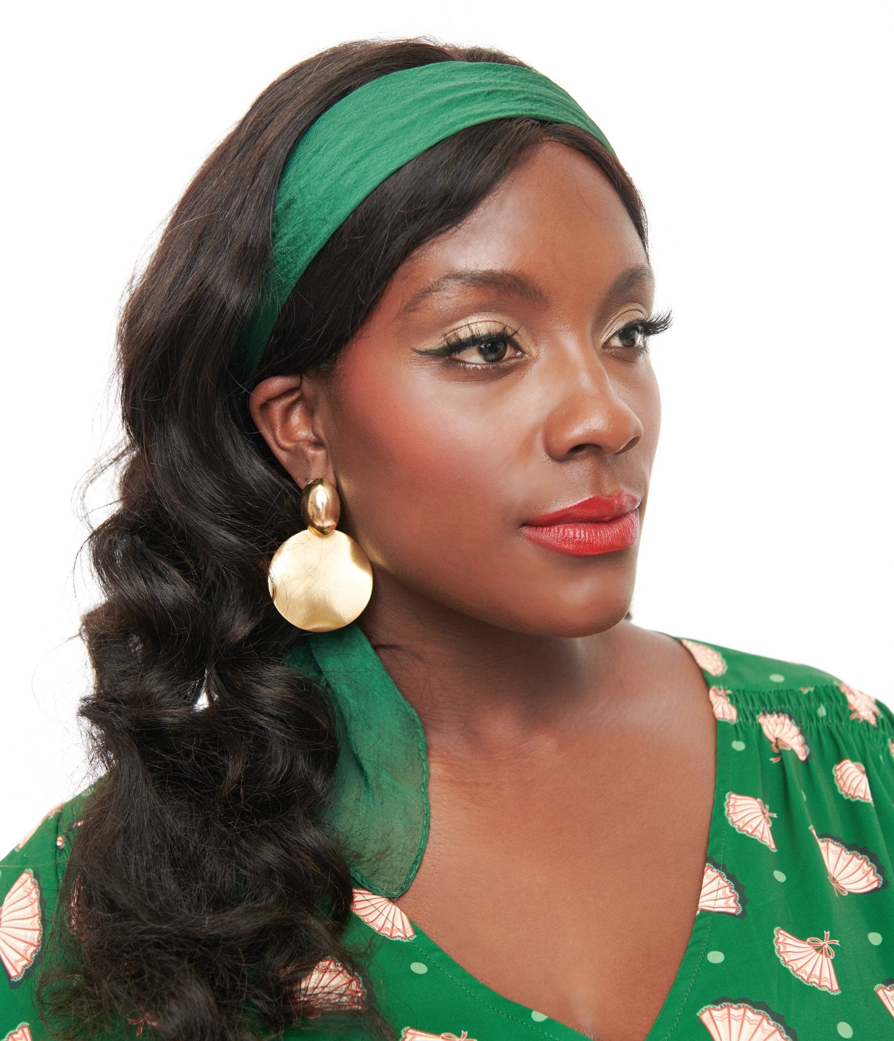 Vintage 1950s Dark Green Chiffon Hair Scarf - Retro Silk Head Wrap for Women, Fashion Accessory for Parties, Weddings & Everyday Style
