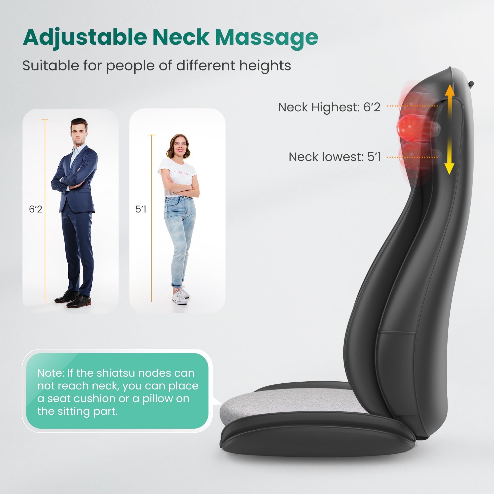Snailax Shiatsu Neck & Back Massager with Heat - Full Body Massage Chair Pad with Compression for Neck, Shoulder & Back Pain Relief - Perfect Gift for Men & Women - Use at Home, Office or Car for Relaxation & Stress Relief