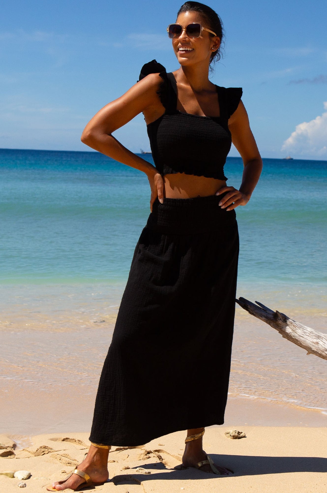 Brady Cheesecloth Skirt for Women | Flowy Black Midi Skirt | Boho Summer Skirt for Beach, Vacation & Casual Outfits