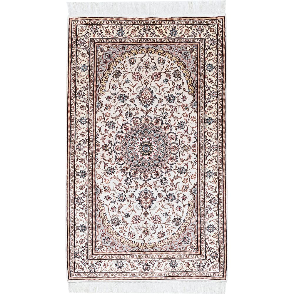 Yilong 3x5ft Silk Hand-Woven Oriental Tabriz Carpet - Luxury Persian Rug for Living Room, Bedroom, Dining Room - Ivory (Perfect for Home Decor, Wedding Gifts & Interior Design)
