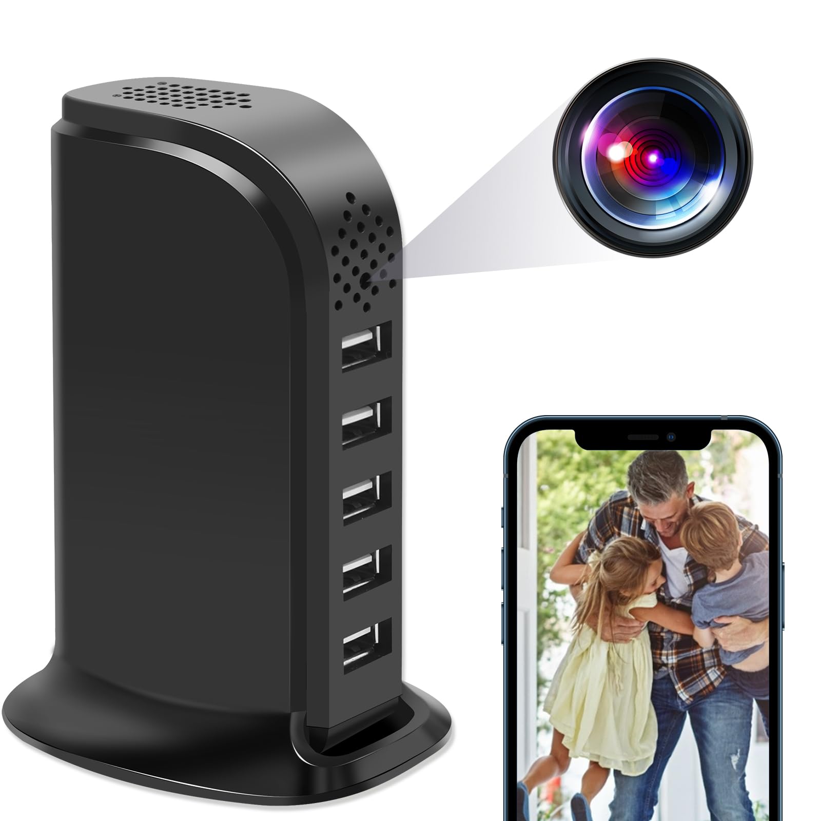 4U Spy Hidden Camera - 5-Port USB Charger Hub with 1080P WiFi Security Camera, Motion Detection, iOS/Android Support | Covert Nanny Cam for Home, Office & Travel Surveillance