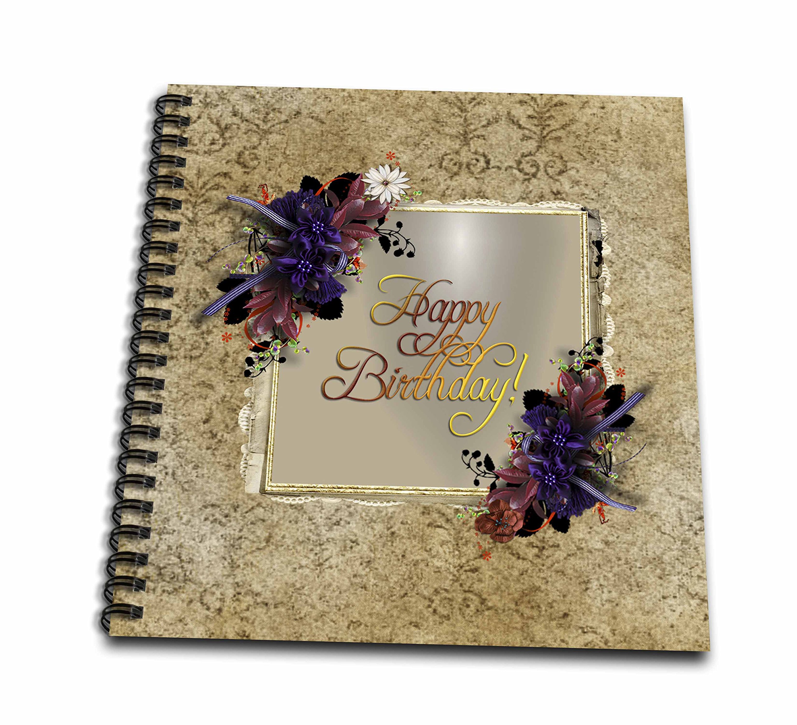 3D Rose Purple Flowers on Gold Frame with Damask Design Drawing Book - Perfect for Home Decor, Office Art & Gift Giving