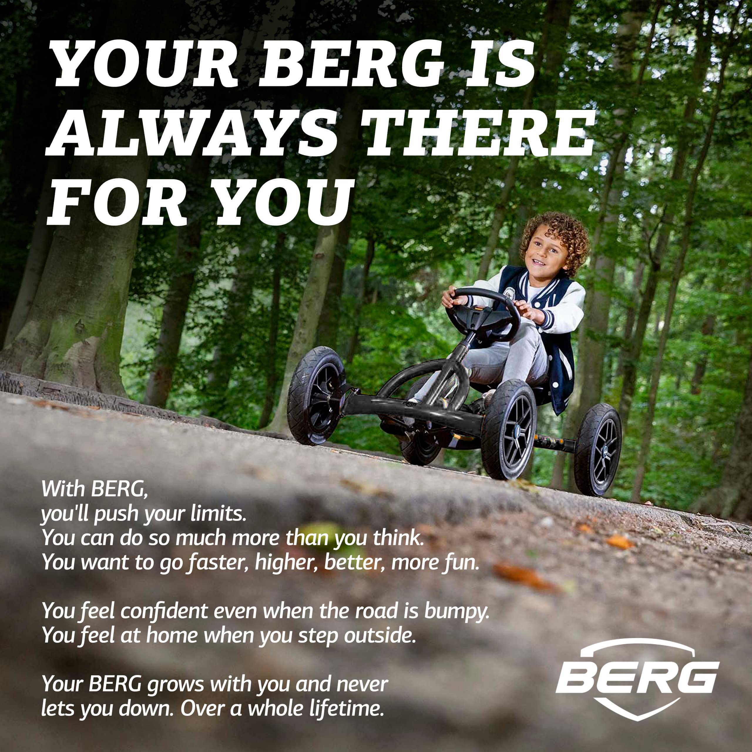 Berg Toys Buddy Graphite Pedal Go Kart for Kids Ages 3-8 | Adjustable Seat BFR System | Outdoor Ride-On Toy for Backyard & Park Play | Pedal Car for Children's Outdoor Activities (Graphite)
