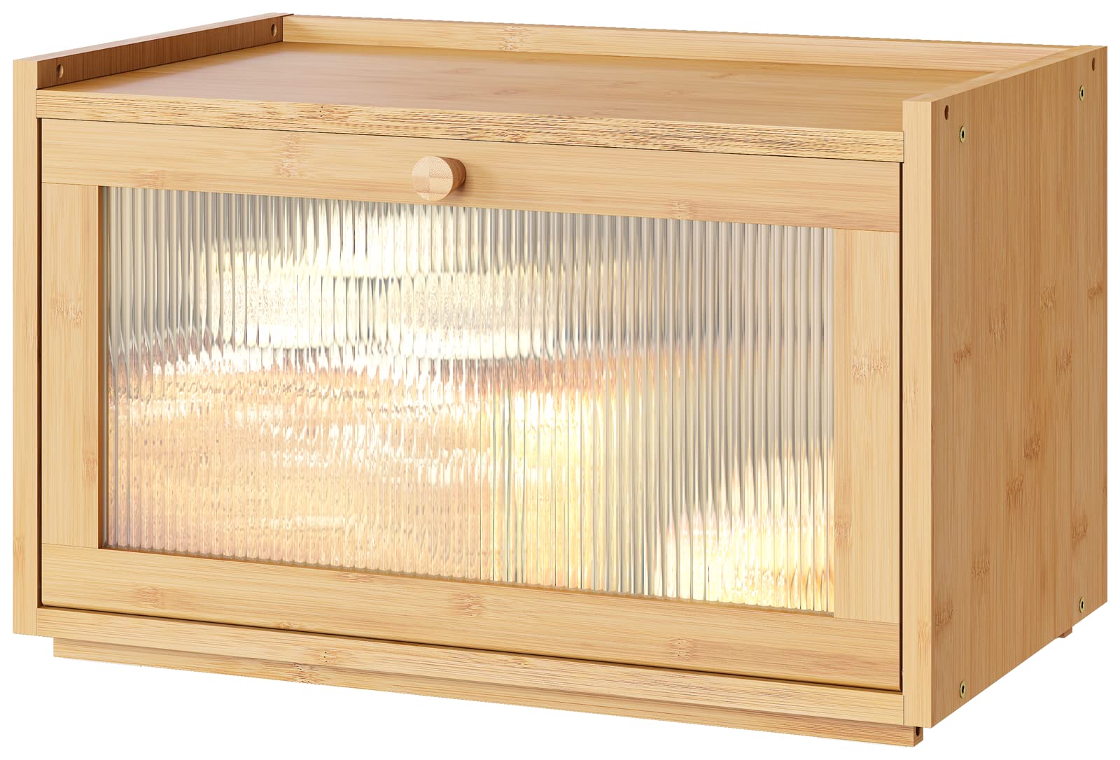 Large Bamboo Bread Box for Kitchen Counter - Farmhouse Style Bread Storage Container with Wavy Acrylic Transparent Door | Perfect for Storing Bread, Pastries & Baked Goods in Your Home Kitchen