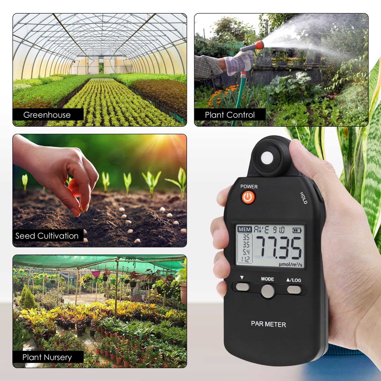 High Precision PAR Meter for LED Grow Lights - Quantum Sensor PPFD Tester (400-700nm) with Lux Measurement | Ideal for Measuring Plant Photosynthetic Activity in Indoor Gardens & Hydroponic Systems