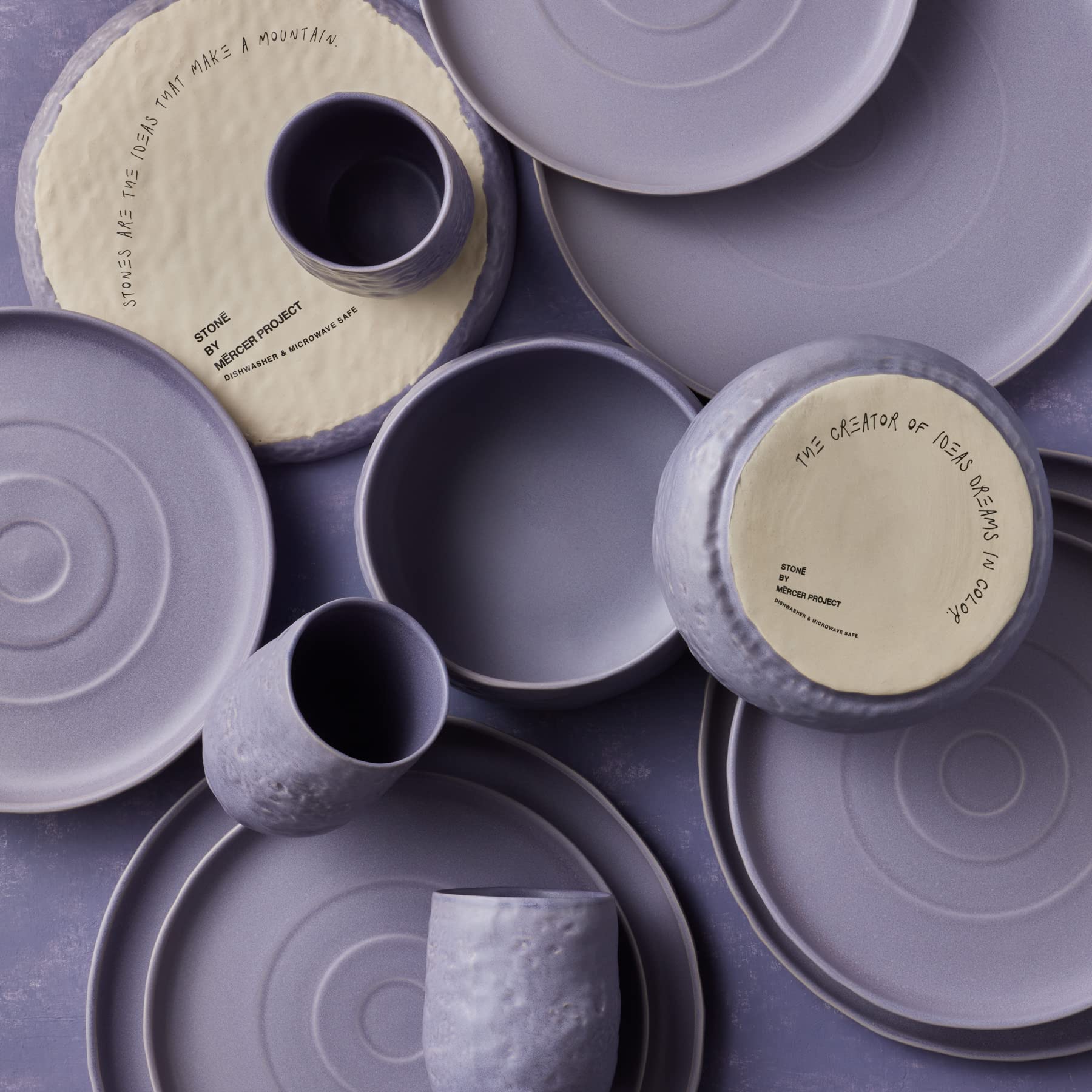 Mercer Project SHOSAI 16-Piece Stoneware Dinnerware Set - Modern Lavender Plates & Bowls for 4 - Durable Ceramic Dishware for Everyday Dining, Entertaining & Restaurant Use