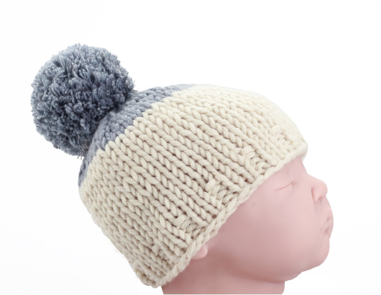 Baby Boys Girls Crochet Knit Cap with Brim & Pompom - Soft Cotton Beanie for Newborn Photography, Winter Outfits & Family Photo Shoots