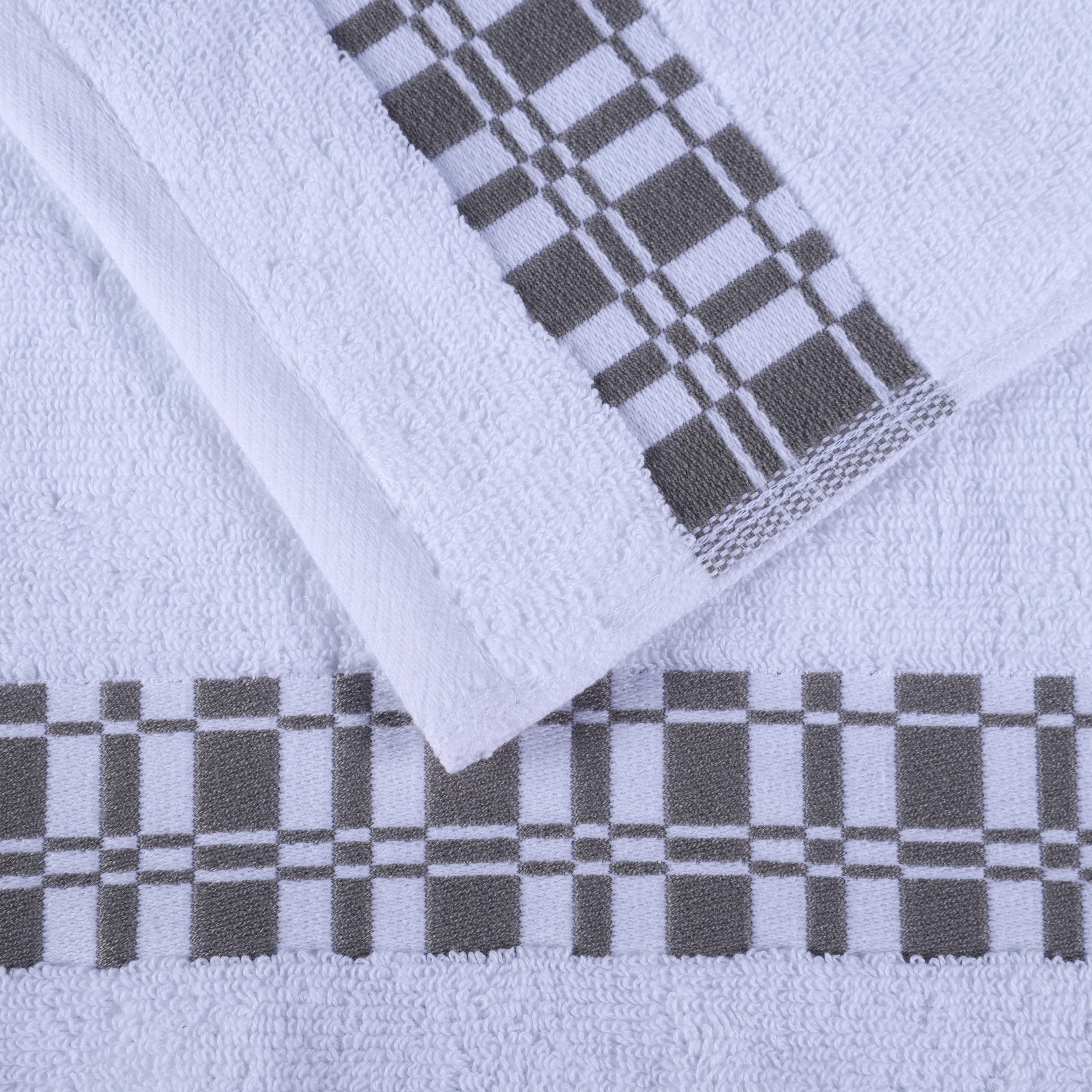 Larissa Cotton Geometric Embroidered Border Bath Towels Set of 4 - Soft Absorbent Quick-Dry Luxury Towels for Spa, Bathroom, Pool & Beach Use