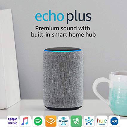Amazon Echo Plus (2nd Gen) - Smart Speaker with Alexa, Premium Sound, Built-in Hub - Heather Gray - Perfect for Home Automation & Music Streaming