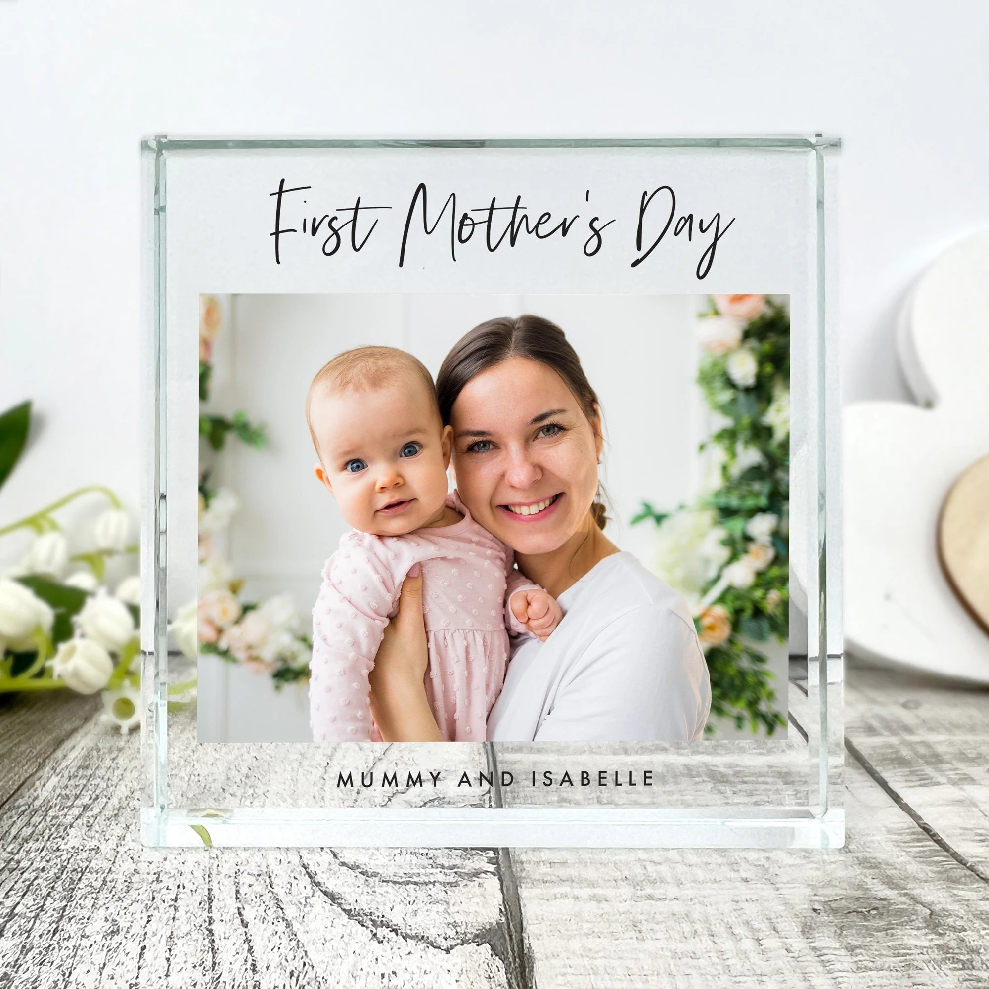 Personalized First Mother's Day Keepsake - Engraved Crystal Photo Gift for New Moms - Perfect for Baby Showers, Christenings & Special Milestones
