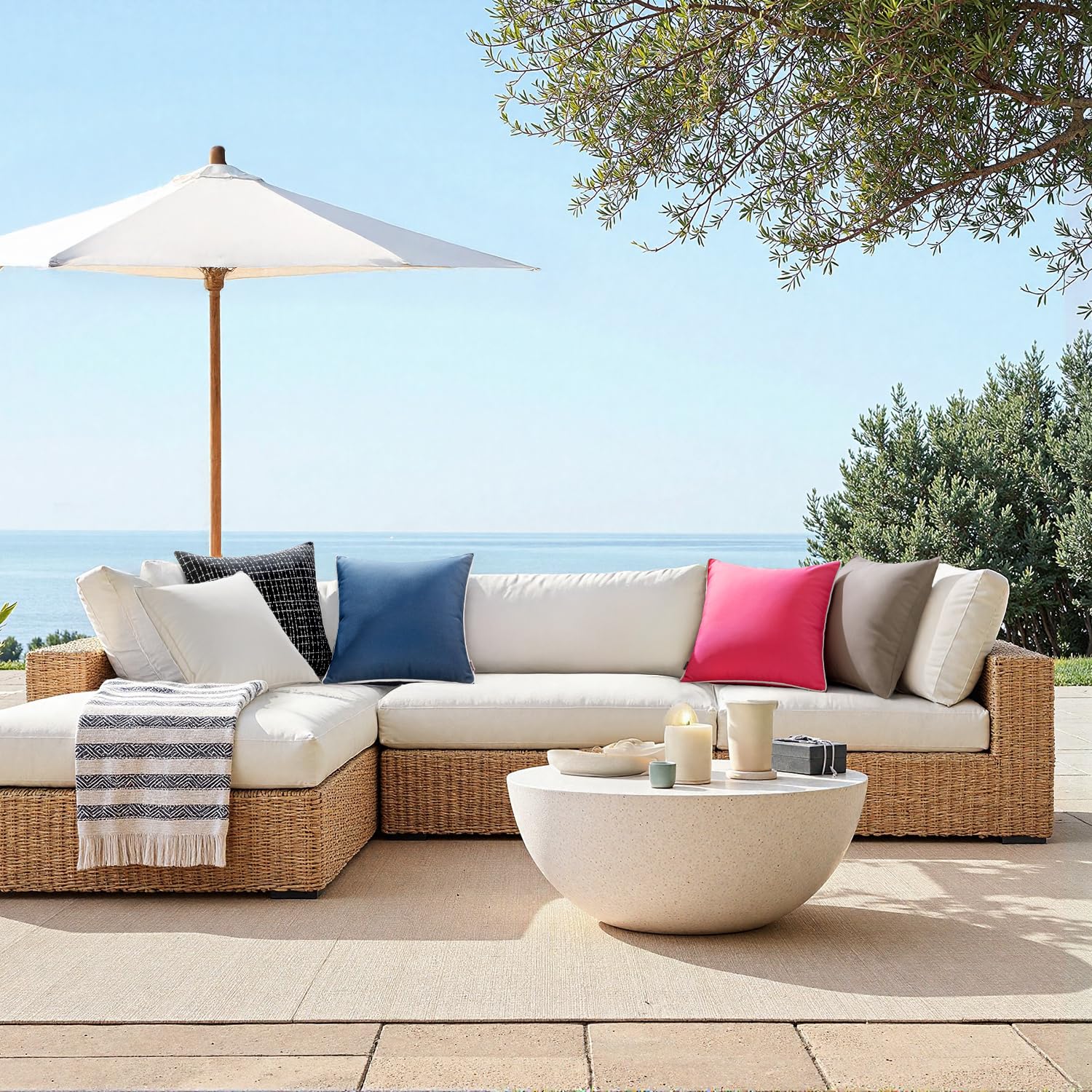 MIULEE 2-Pack Waterproof Outdoor Pillow Covers - 18x18 Inch Square Decorative Farmhouse Throw Pillows, Solid Hot Pink Couch Cushion Covers for Patio, Tent, Bed, Sofa & Living Room | Perfect for Spring Decor & Outdoor Furniture Protection