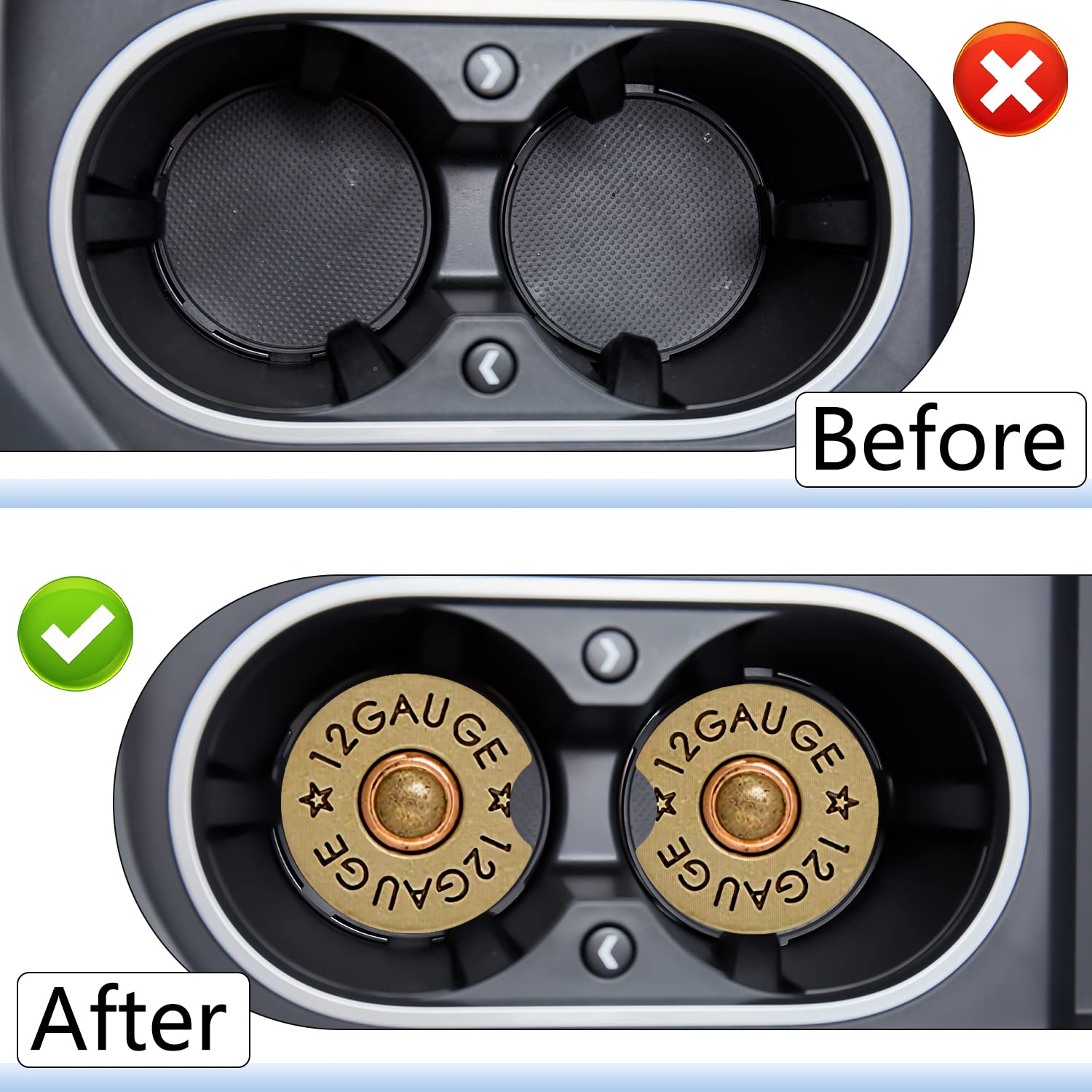 Jupswan 2-Pack Bullet-Shaped Car Cup Holder Coasters - Absorbent Brass & Rubber Design, Fun Automotive Accessories for Father's Day Gift - Perfect for Trucks, SUVs, and Daily Commute