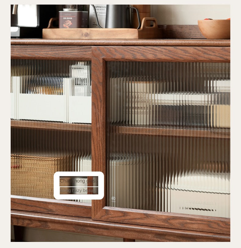 Solid Oak Wood Sideboard Buffet Cabinet - Rustic Farmhouse Dining Room Storage for Dishes, Linens & Entertaining Essentials