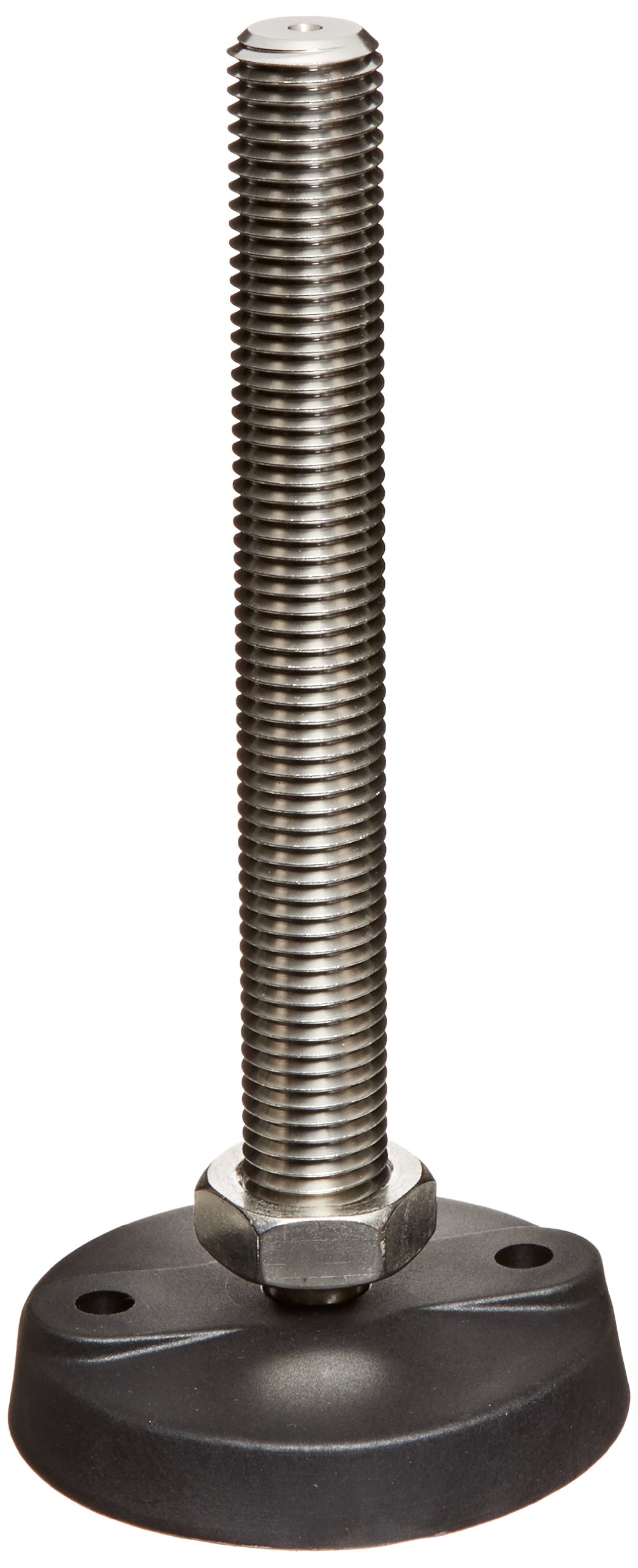 JW Winco 12T8WP9 NY-LEV Series WN9000.1 Stainless Steel Stud Leveling Mount with Lag Bolt Holes - Glass Filled Nylon Base, 1-8 Thread, 8