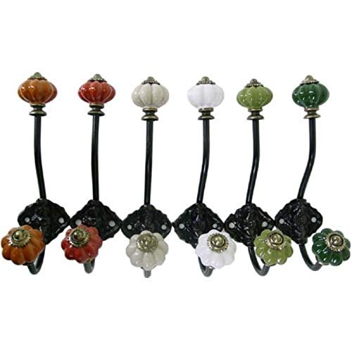 Handpainted Decorative Ceramic Hooks - Assorted Colors (Set of 3) for Kitchen, Bathroom, Wall & Coat Hanging - Perfect for Towels, Robes, Keys & Home Organization