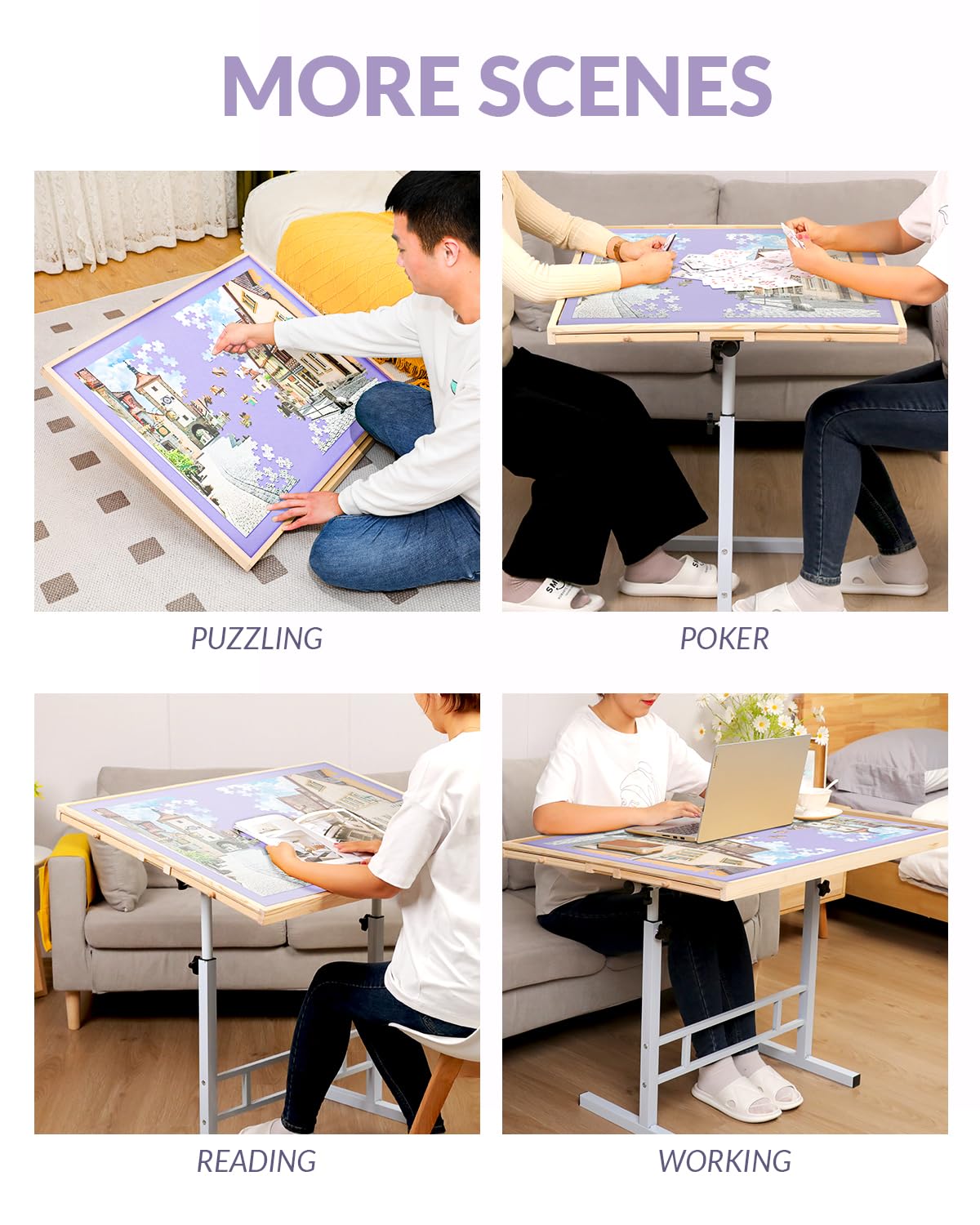 Portable Puzzle Table with Drawers - Adjustable Height Jigsaw Puzzle Board for Adults - 3-Tilting Angles, 1000-1500 Piece Capacity - Perfect for Family Game Night, Birthday Gifts for Women & Mom