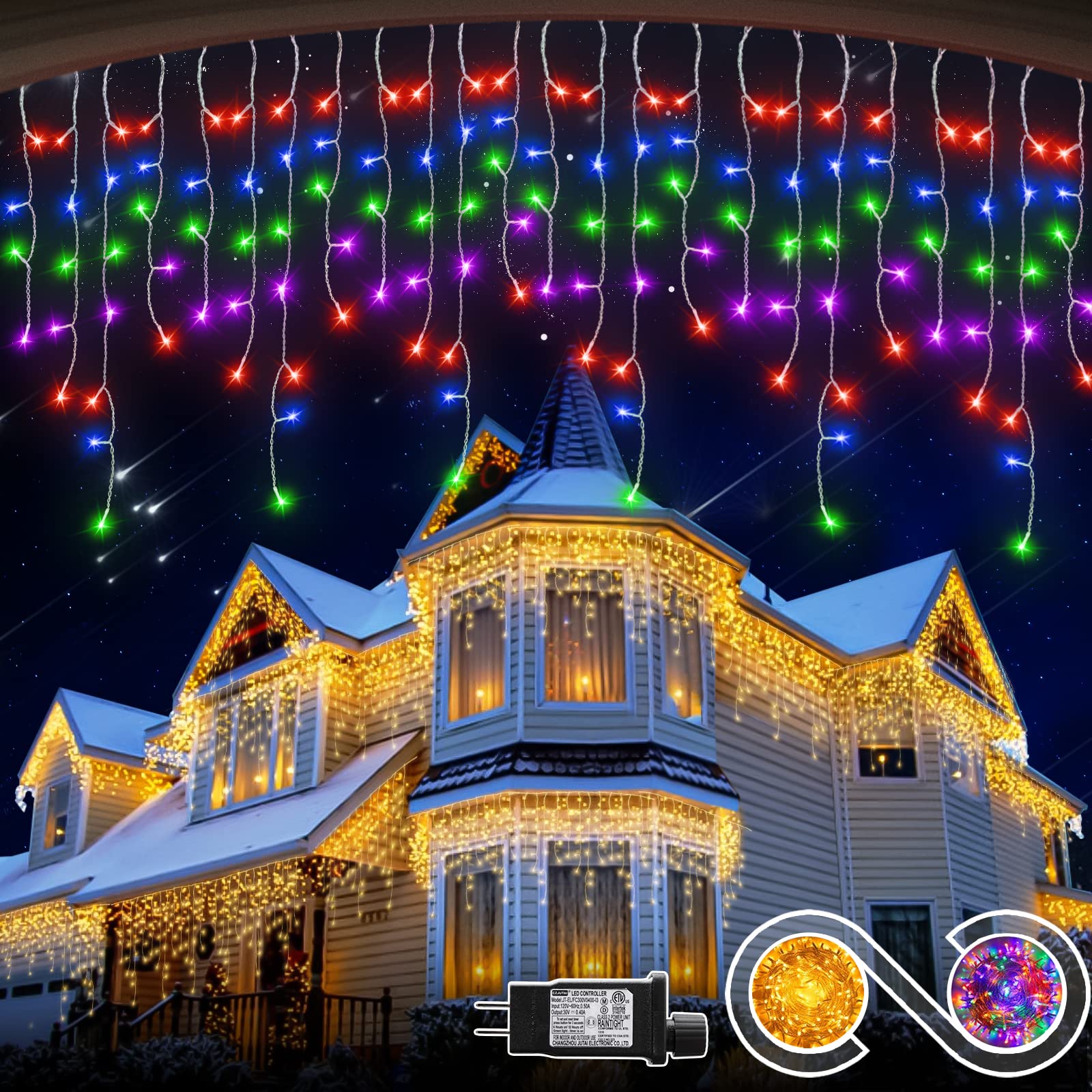 MAOYUE 34ft 366 LED Christmas Lights Outdoor Waterproof Icicle Lights with 10 Modes & Timer - 70 Drops Holiday Decorations for Porch, Yard, Roof, Windows - Perfect for Christmas, New Year, Winter Party Decorations