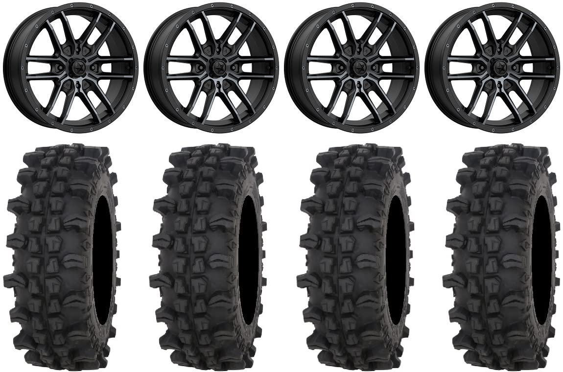 MSA Fang 20-Inch Black Wheels with 33-Inch ACP Tires - 4x156 Bolt Pattern & 3/8x24 Lug Kit (9-Piece Bundle) - Perfect for Off-Road Trucks, Jeeps & SUVs