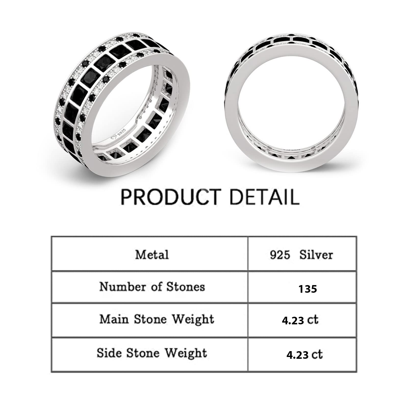 Jeulia Men's Wedding Diamond Band - Sterling Silver Eternity Ring with Princess Cut for Women & Men | Stackable Engagement Ring Set in Jewelry Gift Box | Perfect for Anniversaries, Proposals & Special Occasions