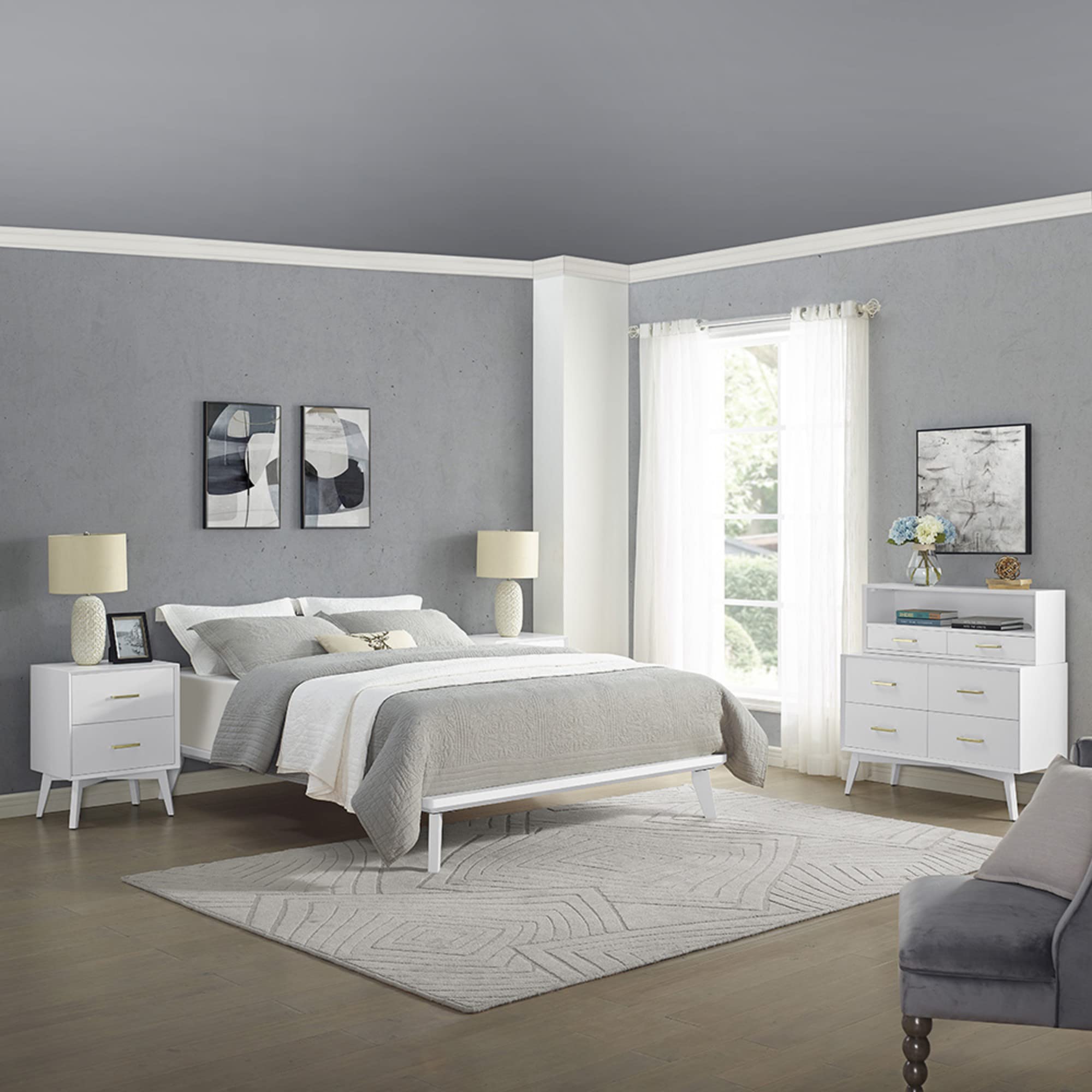 White Full Size Metro Wood Platform Bed Frame - Modern Minimalist Bedroom Furniture for Small Spaces & Apartments