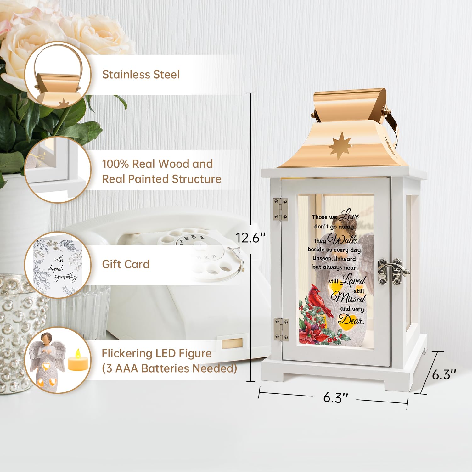 Memorial Lantern for Loved Ones - Bereavement Angel & Cardinal Sympathy Gift for Loss of Father, Mother or Family - Funeral Remembrance Candle Holder for Home Memorials, Graveside Tributes & Healing Ceremonies