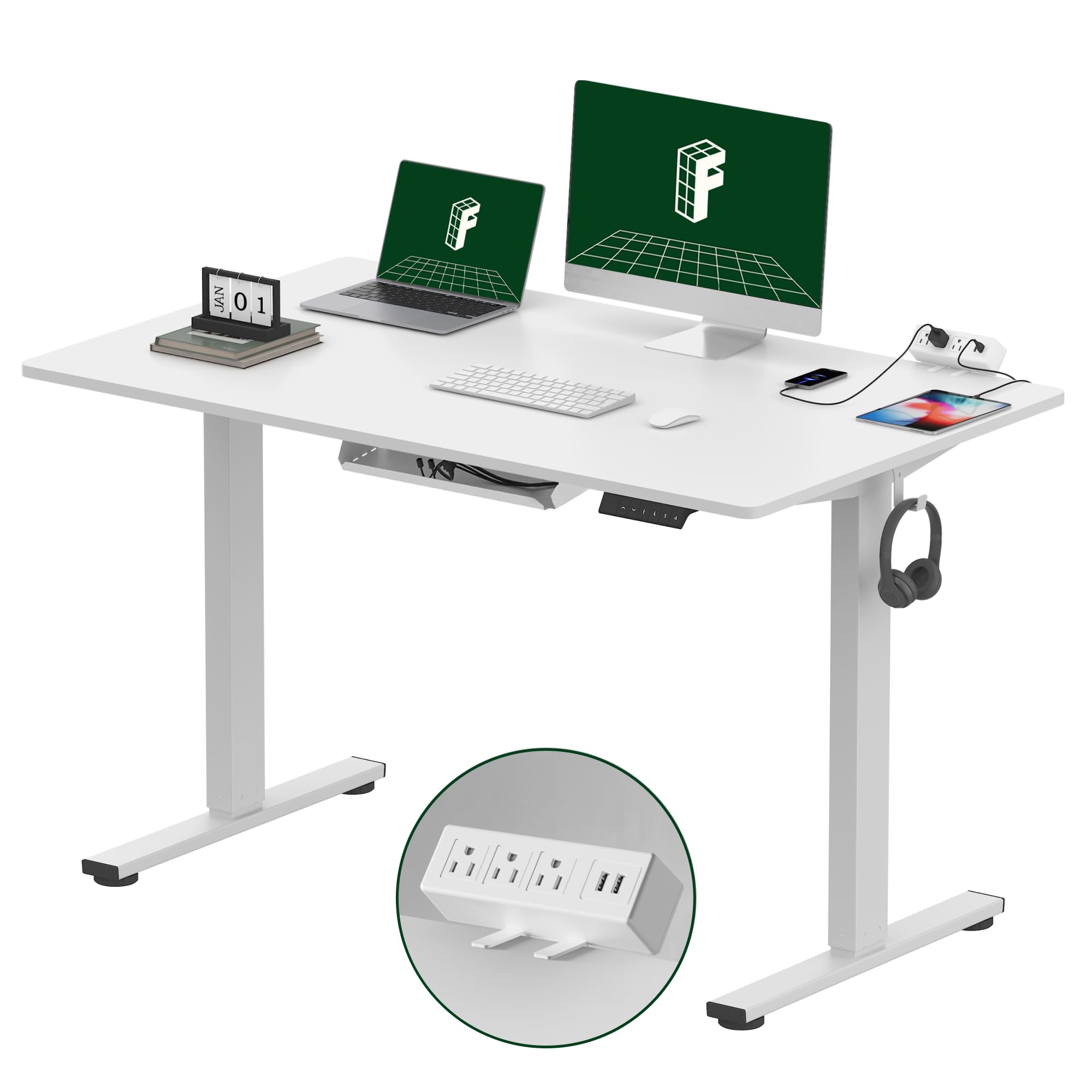 FLEXISPOT EN1 Electric Height Adjustable Standing Desk - 48 x 24 Inch Sit Stand Workstation with Memory Controller for Home Office (White Frame/White Top) - Perfect for Remote Work, Gaming & Study Setup