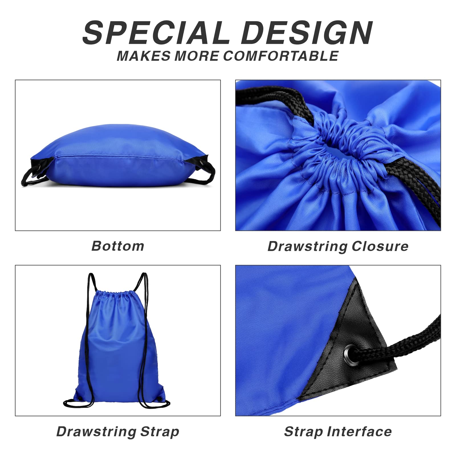 Foldable 210D Nylon Drawstring Backpack with Zipper Side Pocket - Lightweight Sports Gym Tote Bag for Men & Women - Perfect for Travel, Workout, School and Outdoor Activities