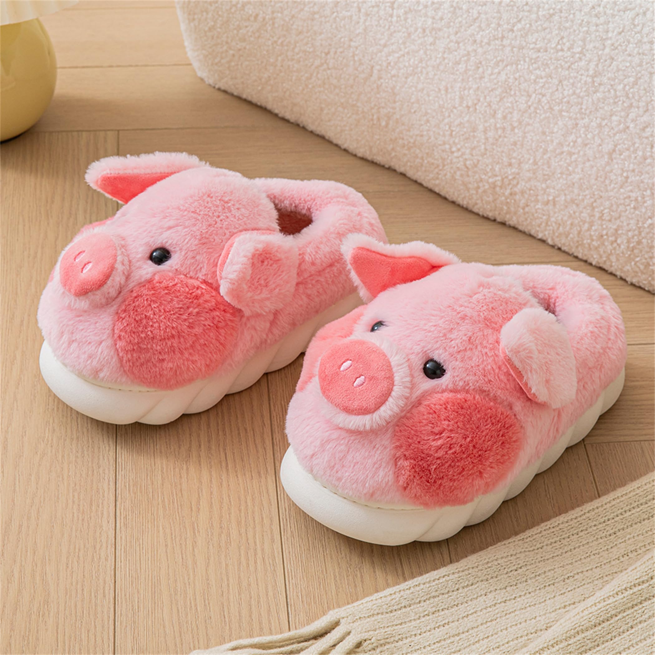 YILANLAN Cozy Pig Slippers for Adults - Soft Plush Animal House Slippers with Non-Slip Sole - Perfect for Indoor, Lounge, and Home Comfort