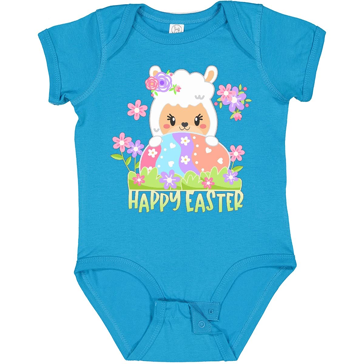 Happy Easter Llama Baby Bodysuit - Cute Spring Flowers & Easter Egg Design - Soft Cotton Infant Onesie for Easter Photos & Spring Celebrations