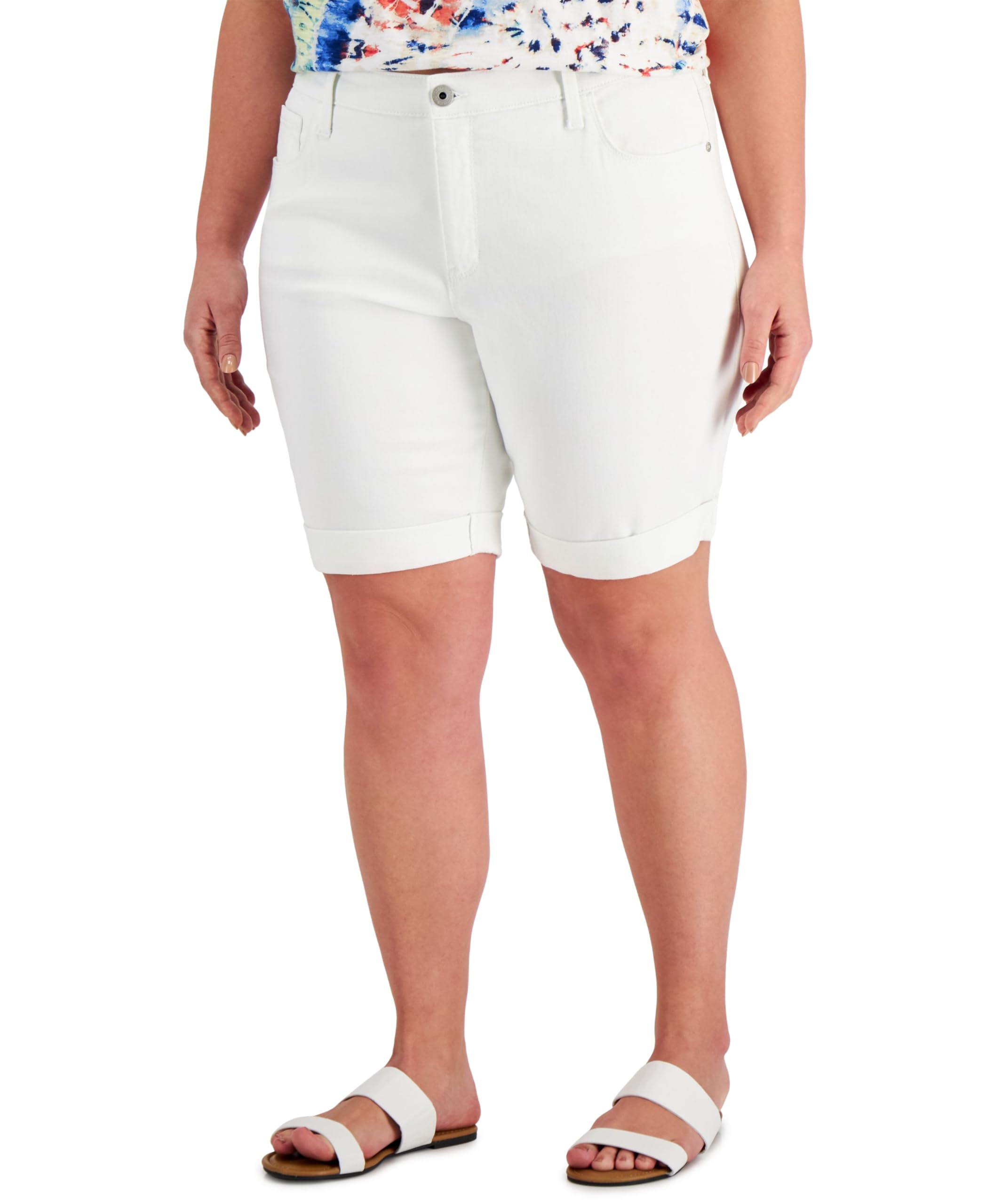 Style & Co. Women's Plus Size Cuffed Denim Bermuda Shorts - Comfortable Stretch Denim Shorts for Casual Wear, Summer Outfits & Beach Vacations