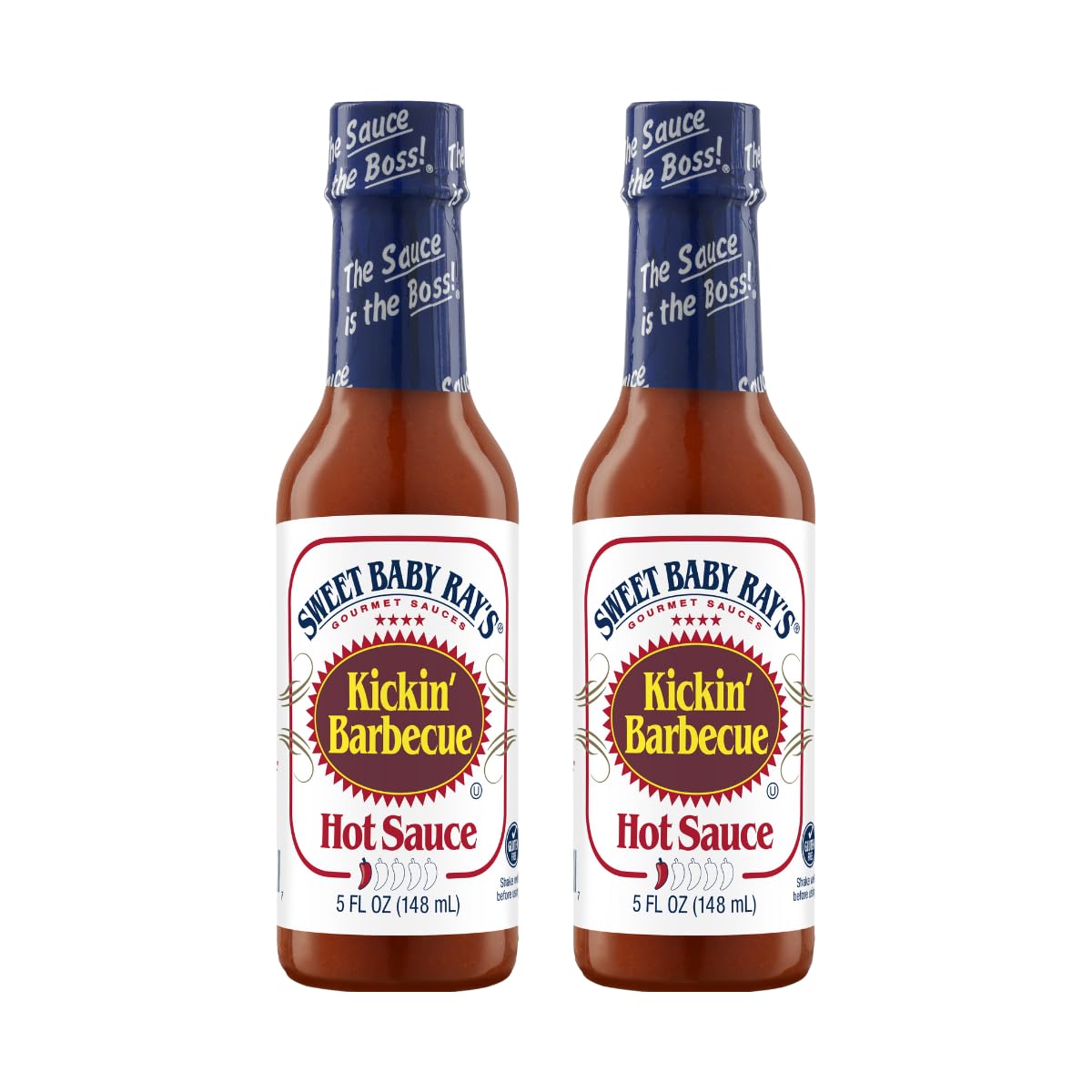 Sweet Baby Ray's Kickin' Barbecue Hot Sauce - 5 Fl Oz (Pack of 2) - Spicy BBQ Glaze for Ribs, Wings & Grilling - Perfect for Summer Cookouts & Tailgating