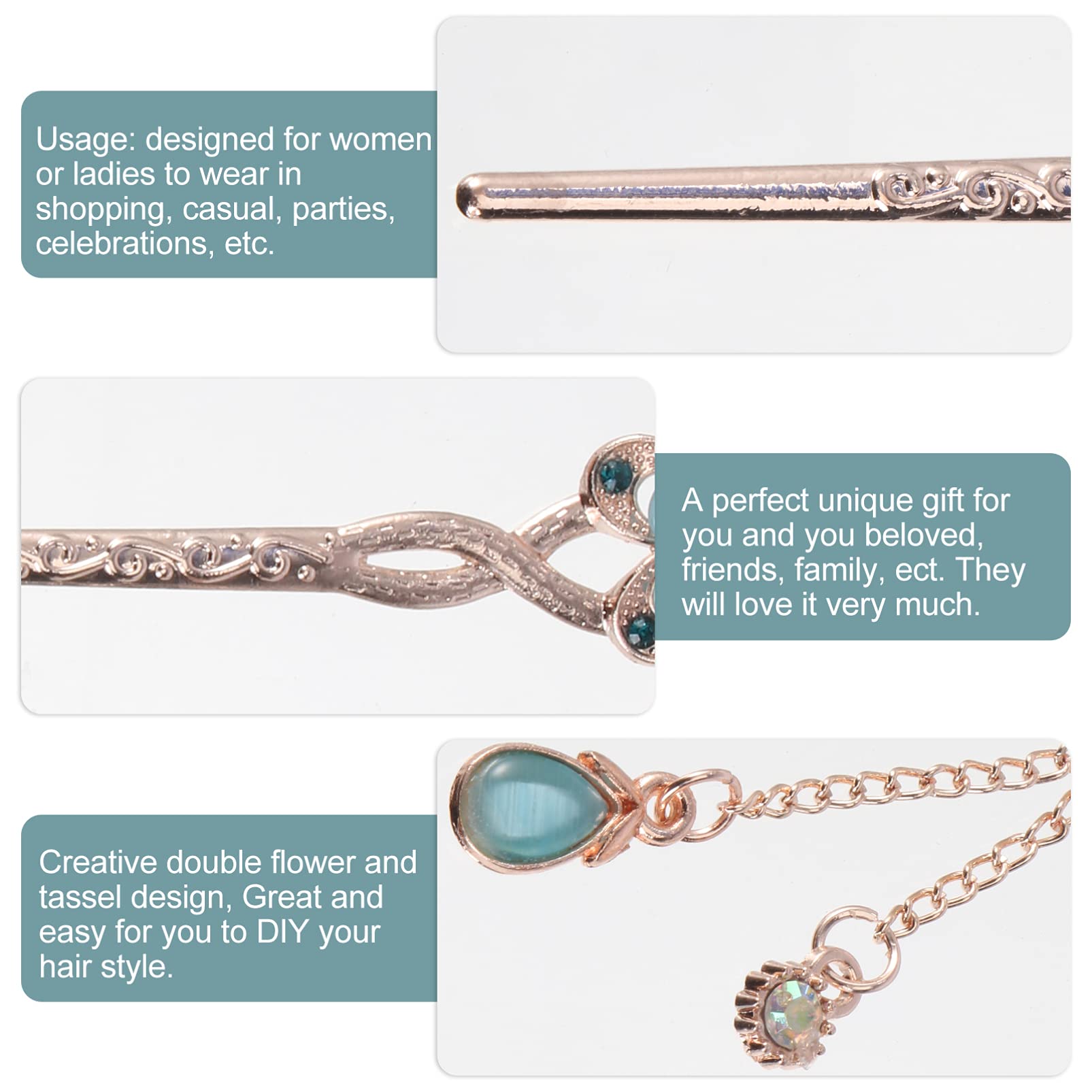 Beaupretty Rhinestone Flower Hair Stick - Vintage Chinese Hairpin with Tassels - 3PCS Hair Styling Accessories for Weddings, Parties & Traditional Hairstyles