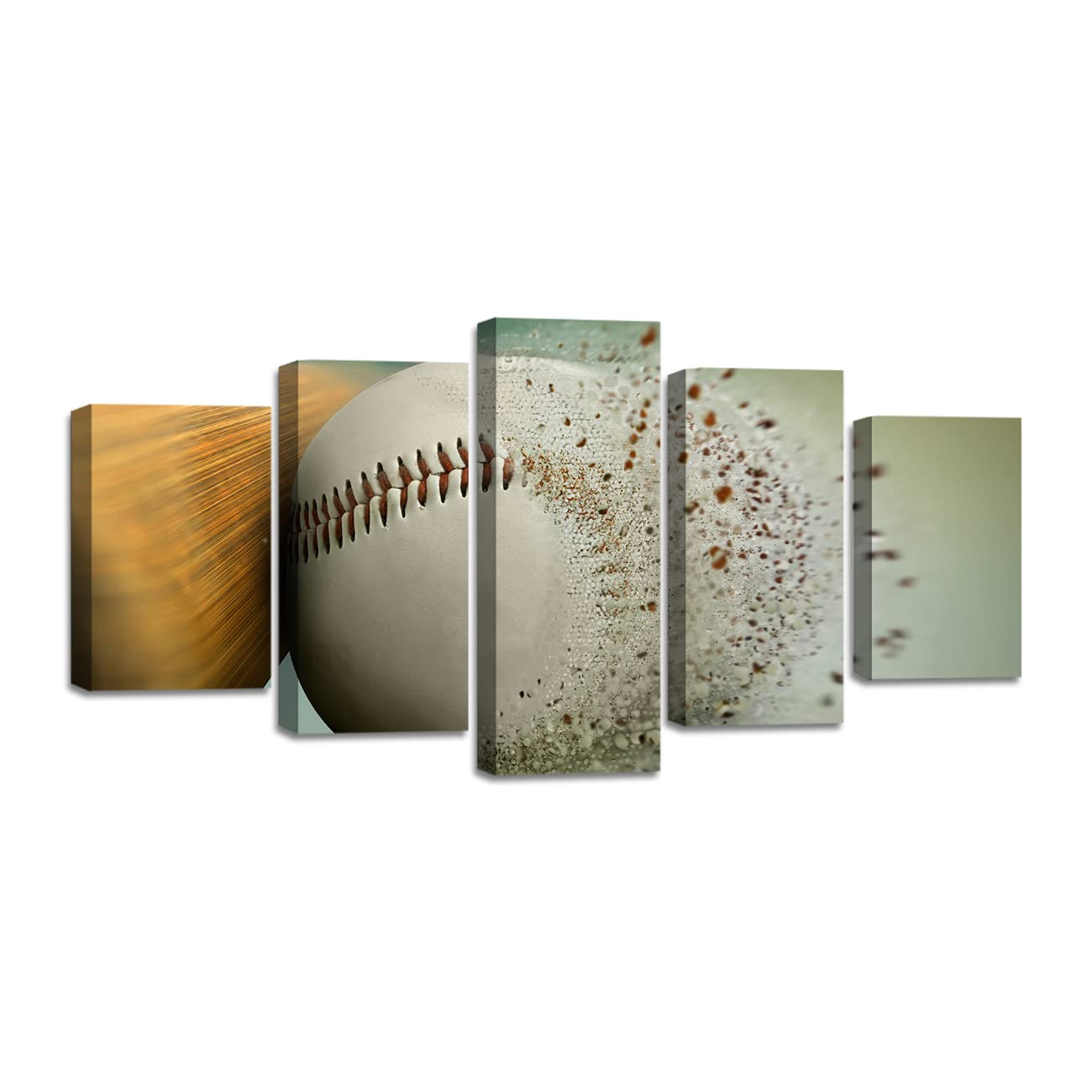 5-Piece Baseball Canvas Wall Art Set - The Ball Hit Moment Sports Picture - Stretched & Framed for Room Decor - Perfect Gift for Teen Boys (12x16in x2, 12x24in x2, 12x32in x1) - Ideal for Bedroom, Game Room & Sports Themed Decor