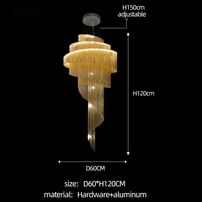 Spiral Chain Chandelier - Modern Elegant Staircase Lighting Fixture for Home Decor | Perfect for Living Room, Dining Room & Entryway Lighting