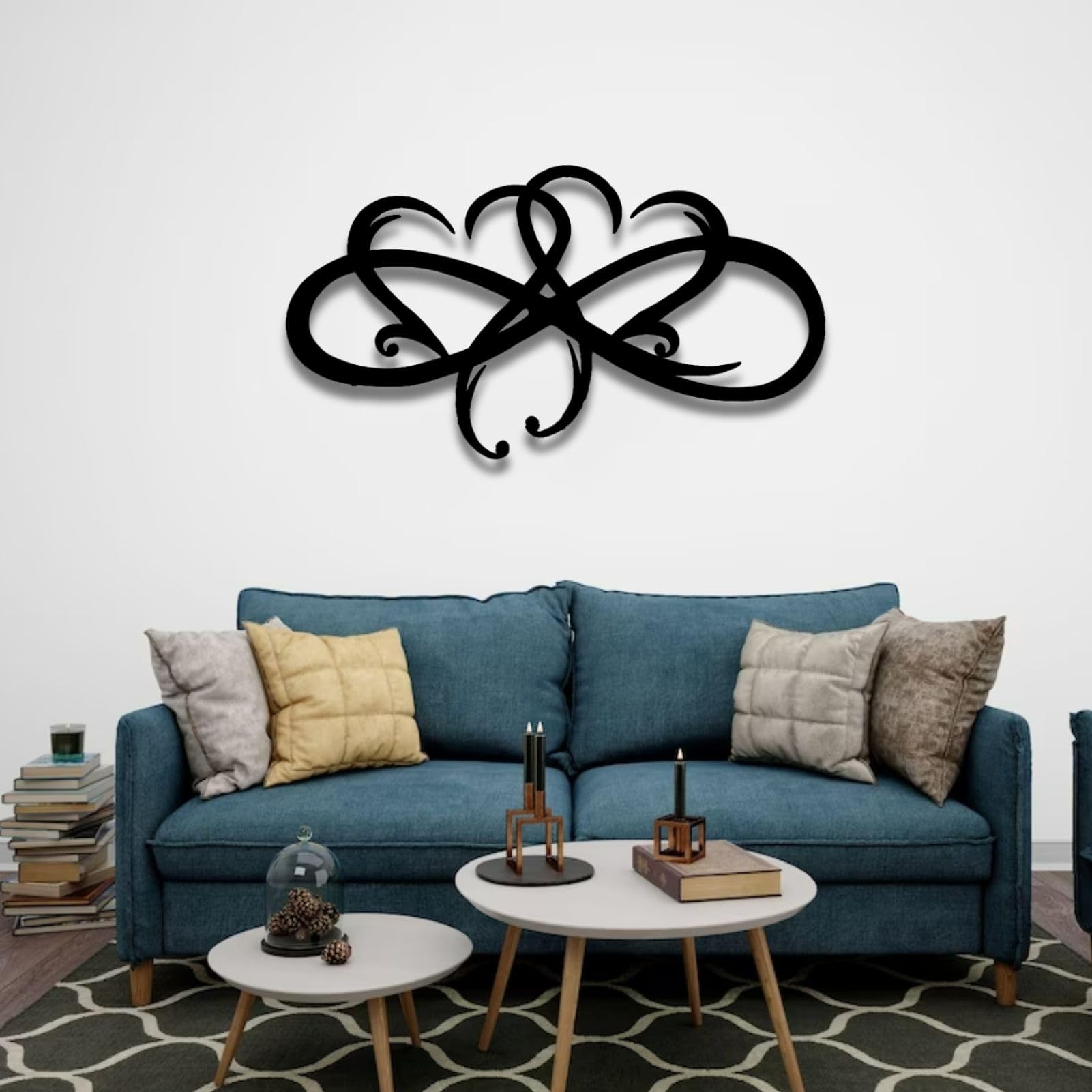 Feuwile Infinity Heart Metal Wall Art - Modern Black Heart Wall Decor for Home, Living Room, Bedroom, Bathroom - 30
