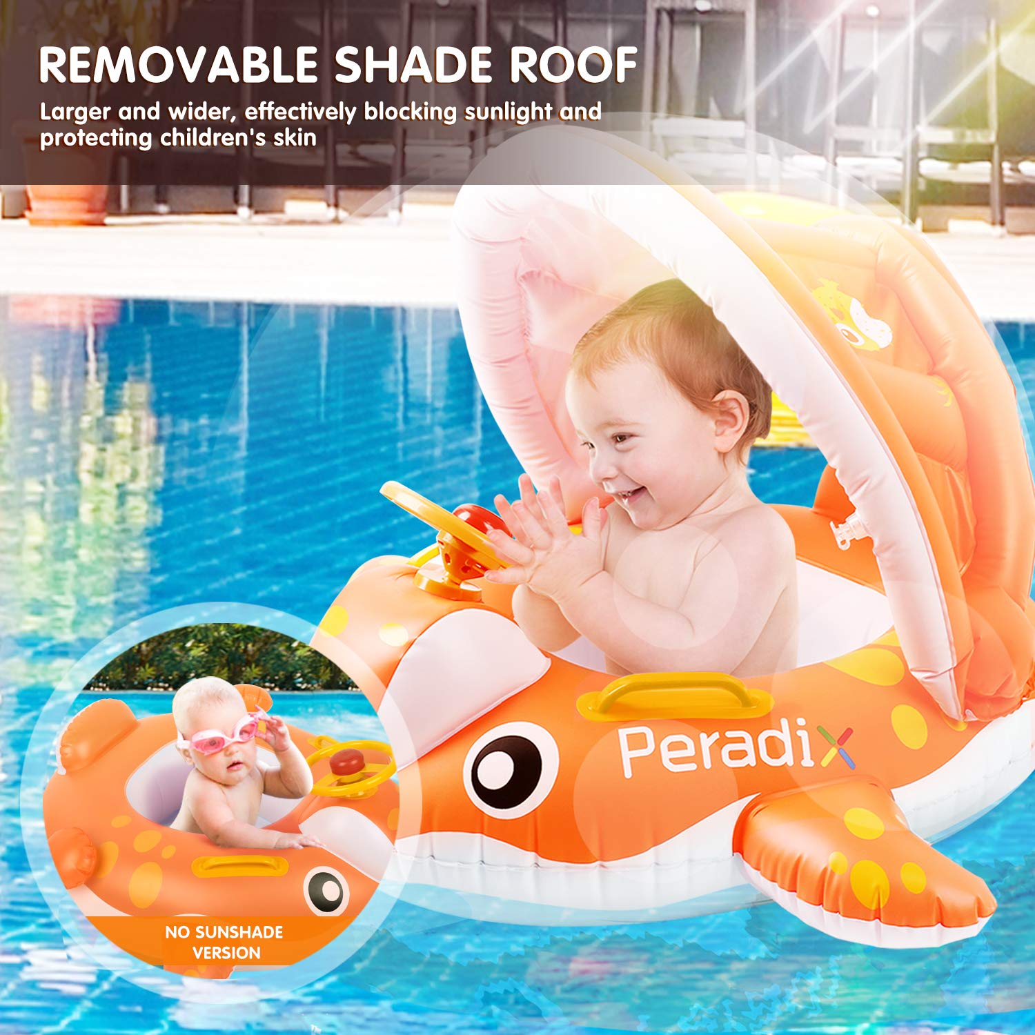 Peradix Inflatable Baby Pool Float with Canopy - Removable Sun Shade, Whale Toddler Swim Ring, Infant Water Toys for Safe Swimming & Outdoor Fun