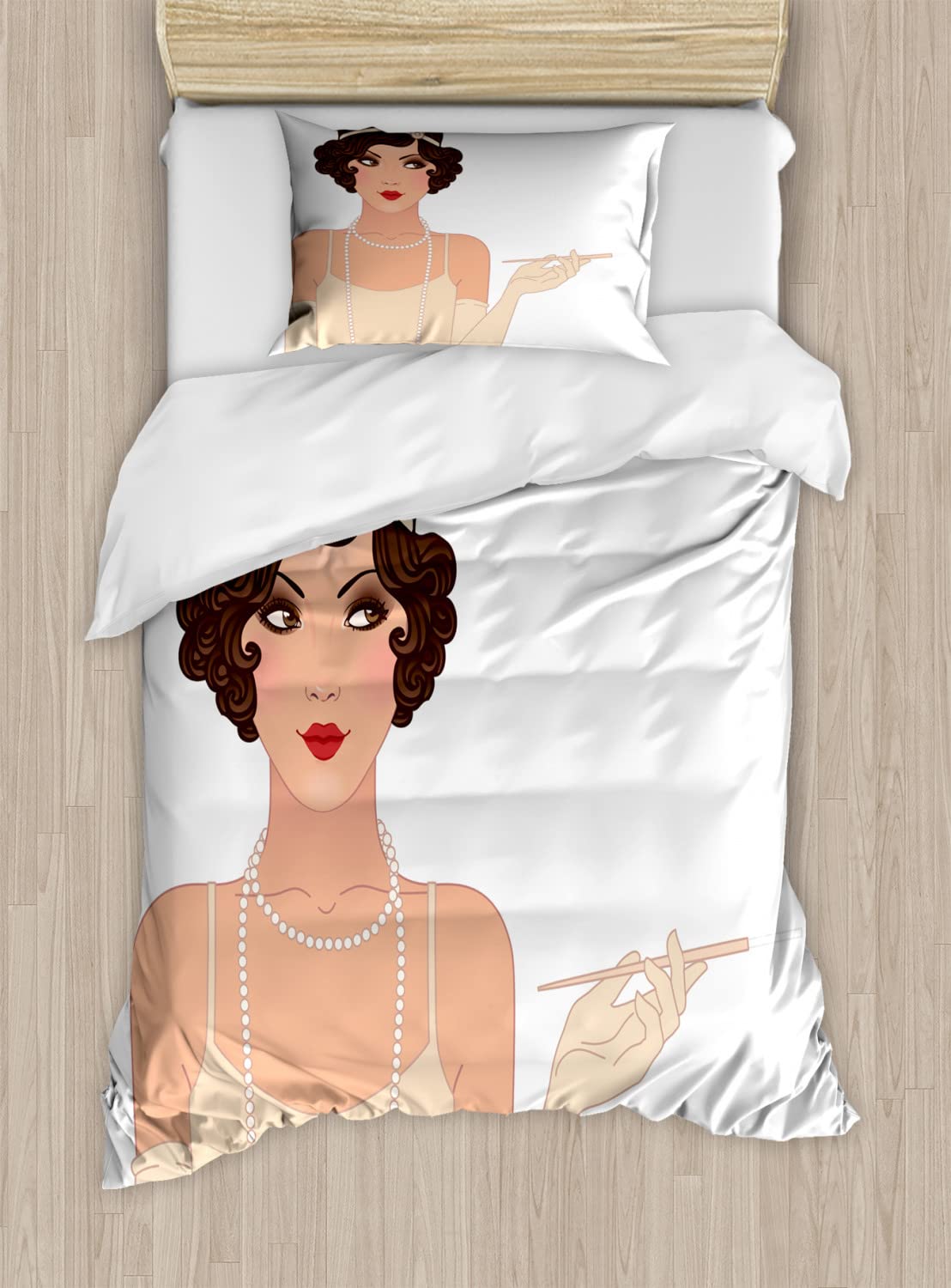Ambesonne Pin Up Girl Duvet Cover Set - Vintage Style Bedding with 2 Duvet Covers & 4 Pillowcases, King Size 2-Pack in Pale Peach Chocolate | Perfect for Retro Themed Bedrooms & Gift Giving