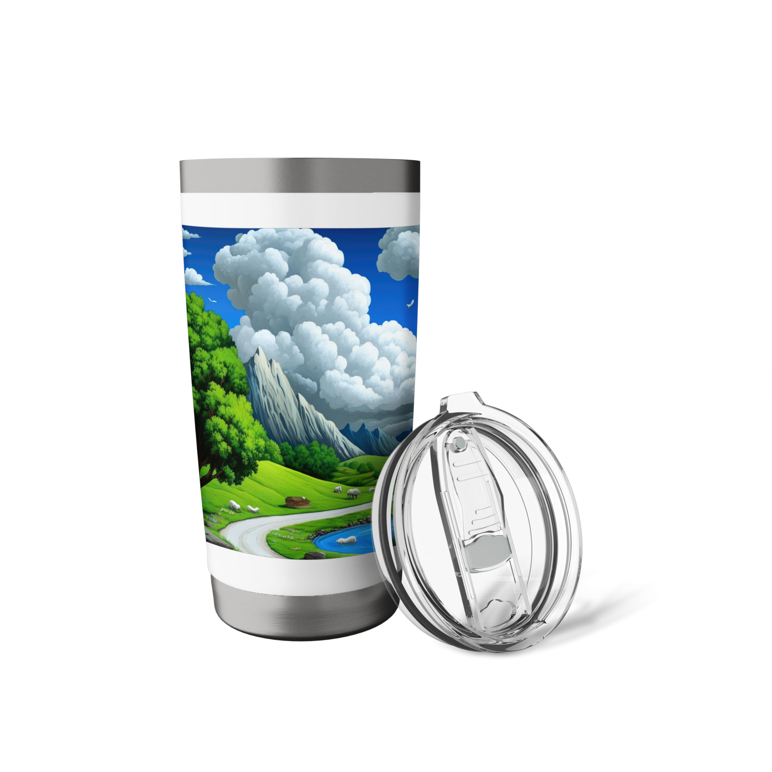 Stainless Steel Insulated Tumbler with Mountain Valley River Design - 20oz Vacuum Flask for Hot & Cold Drinks - Perfect for Hiking, Camping, Office and Outdoor Adventures